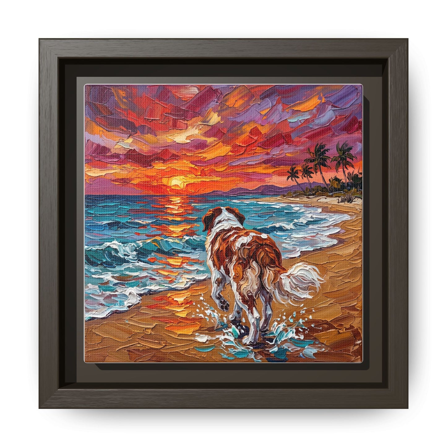 "Beach Sunset - Saint Bernard" Framed Canvas Wall Art