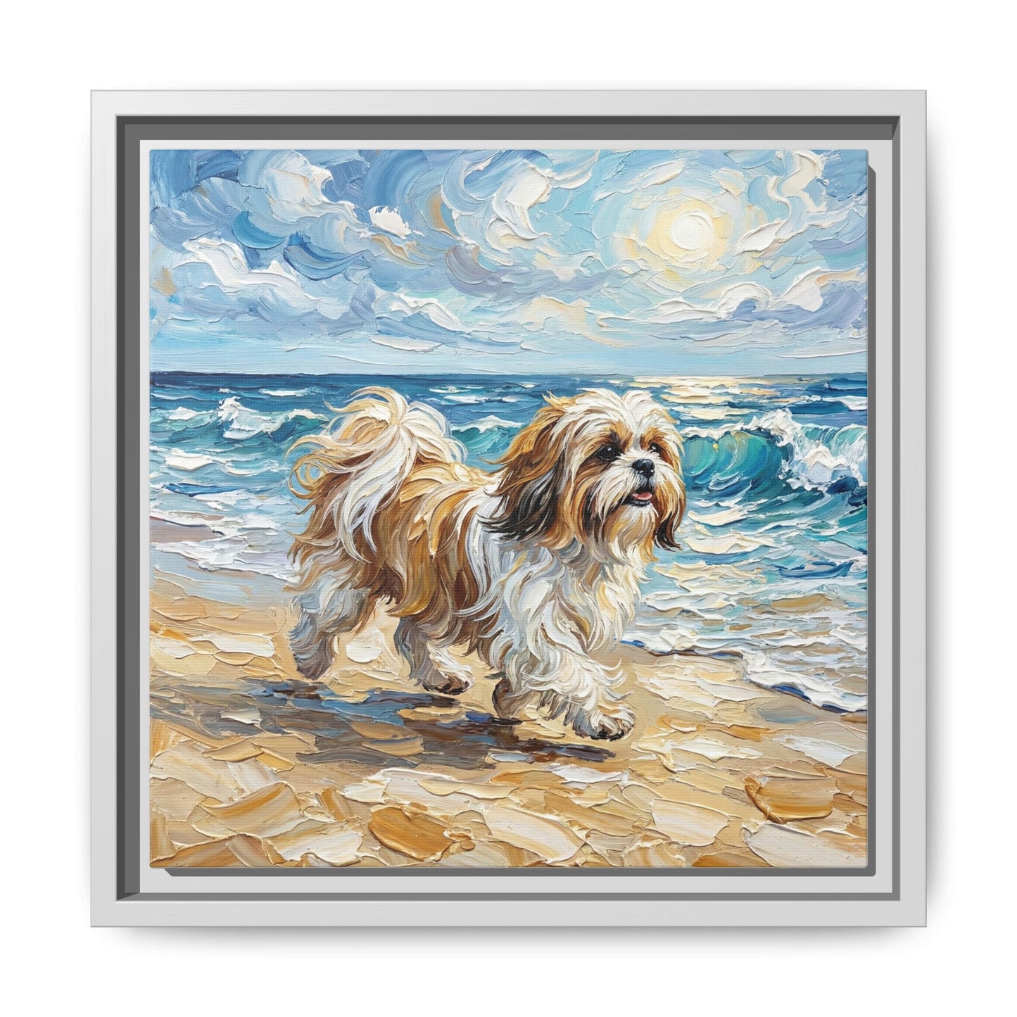 "Beach Day - Shih Tzu" Framed Canvas Wall Art