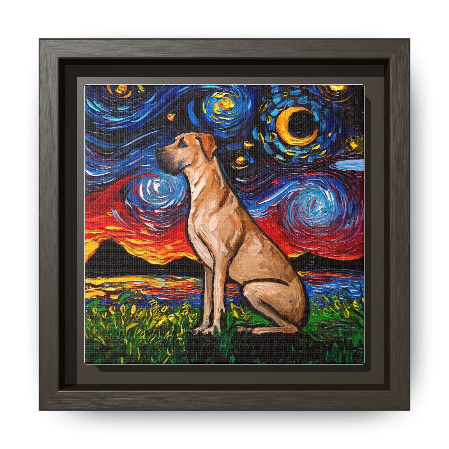 "Fawn Great Dane Night" Framed Canvas Wall Art