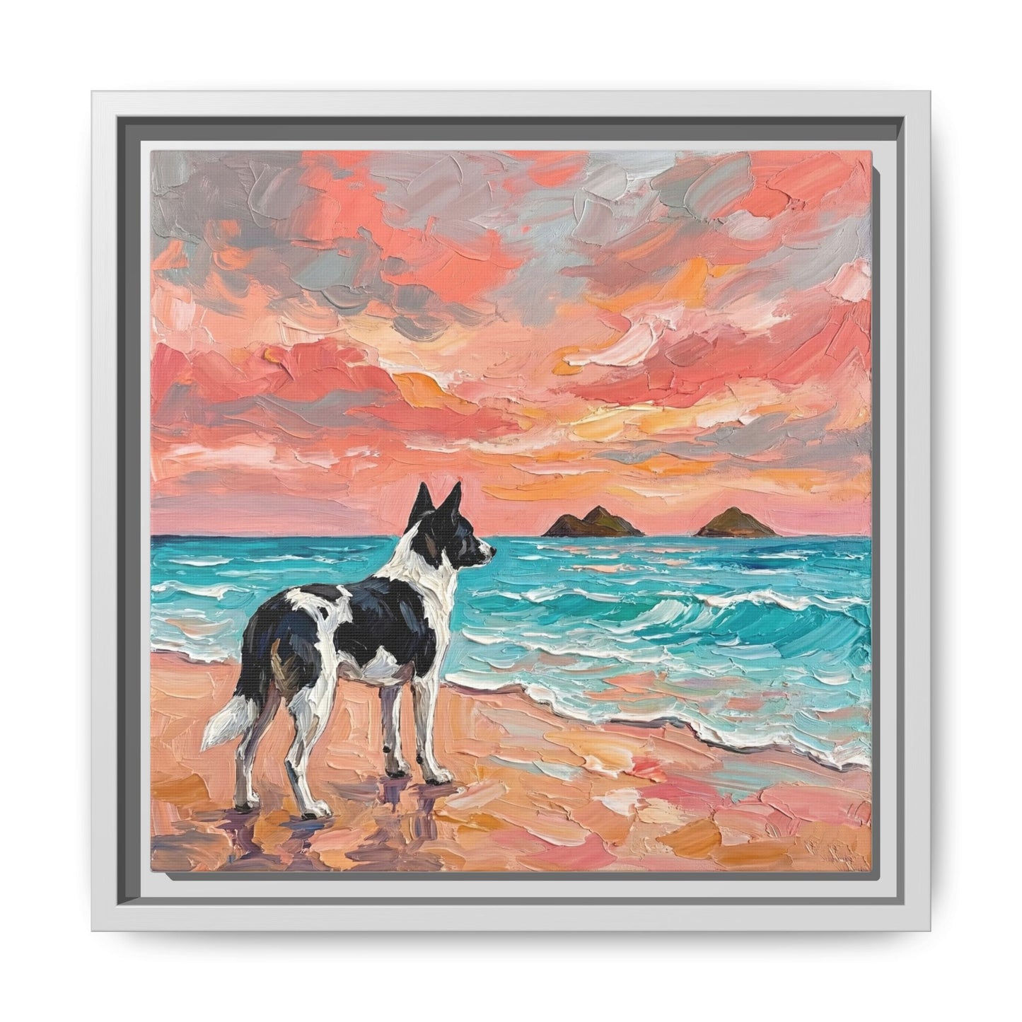 "Beach Day - Canaan Dog" Framed Canvas Wall Art
