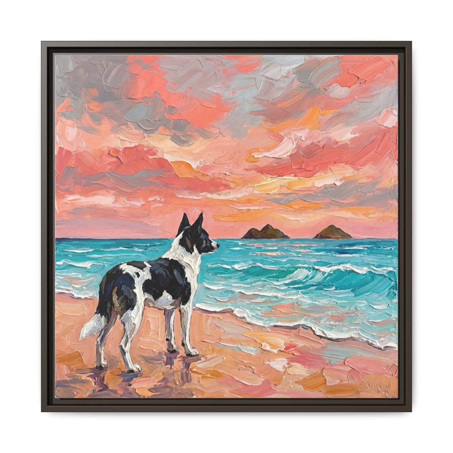"Beach Day - Canaan Dog" Framed Canvas Wall Art