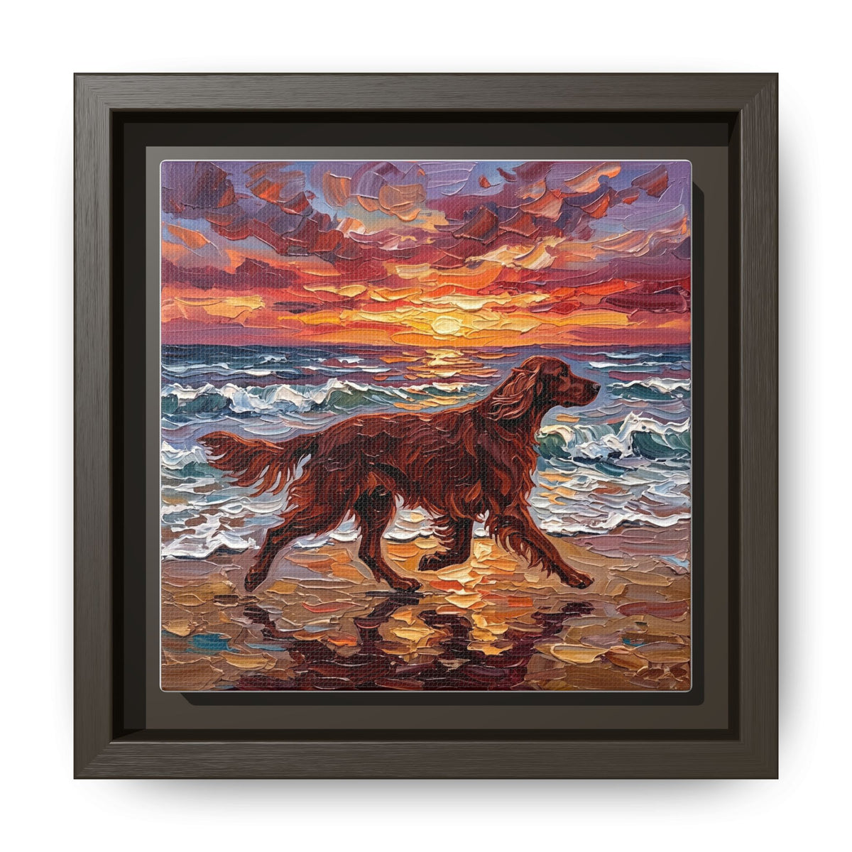 "Beach Days - Irish Setter" Framed Canvas Wall Art