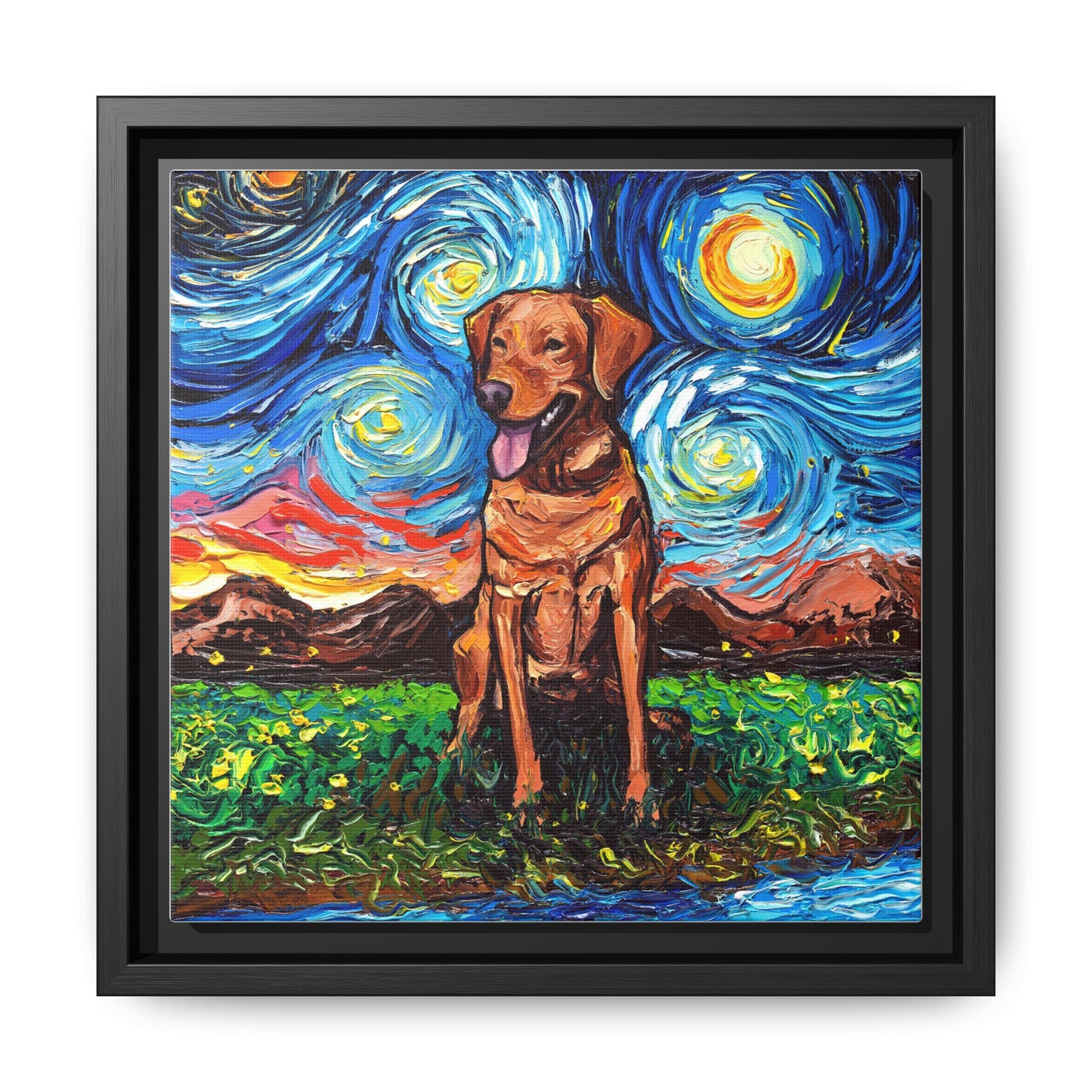 "Fox Red Labrador Night" Framed Canvas Wall Art