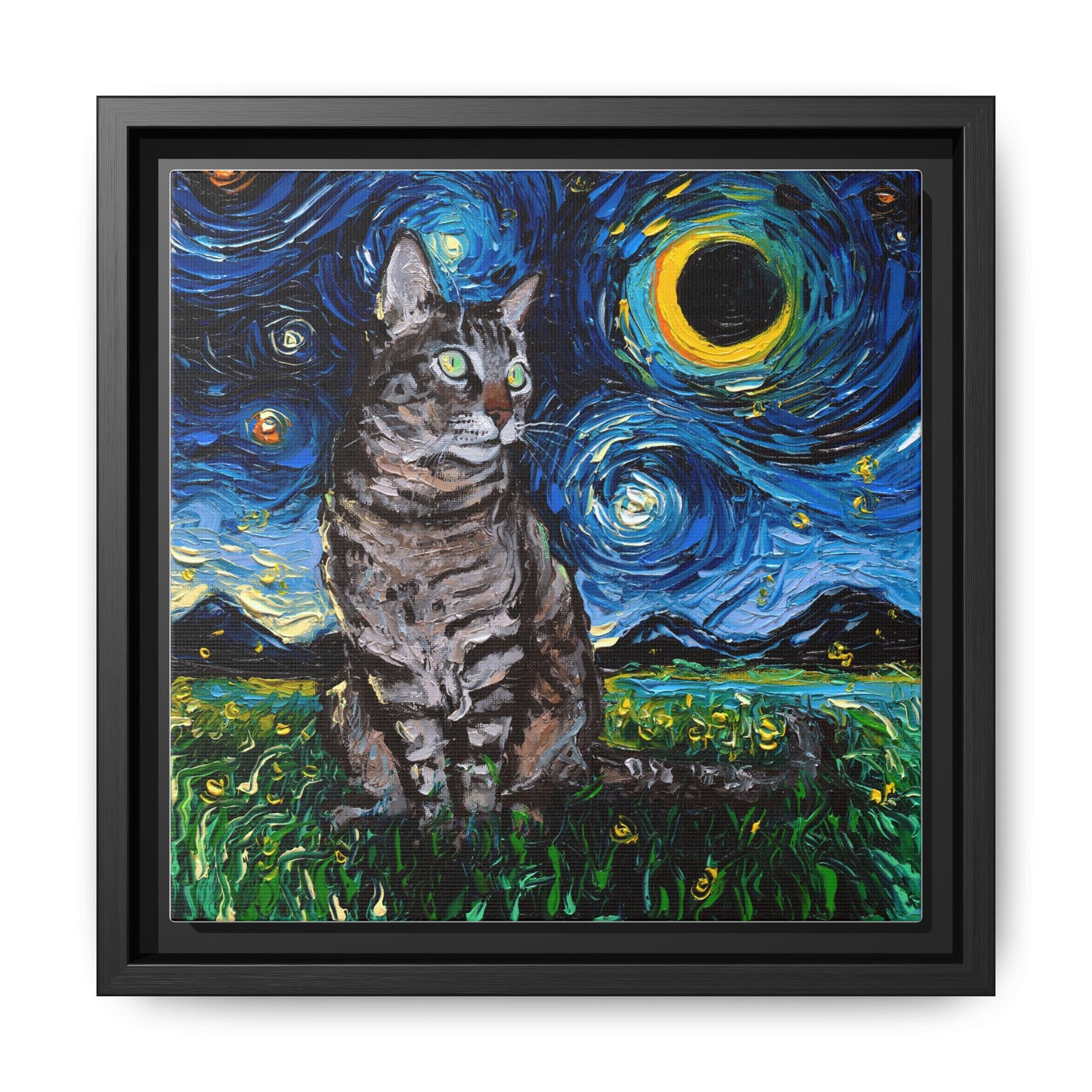 "Tabby Night" Framed Canvas Wall Art