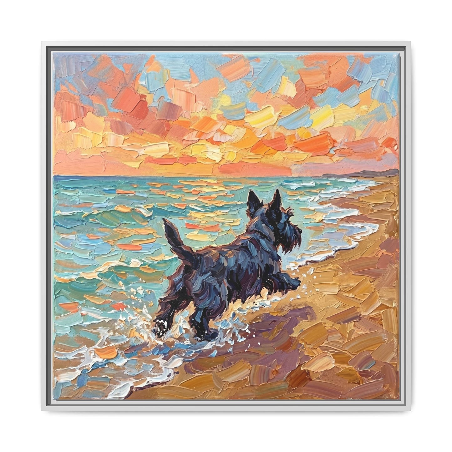 "Beach Day - Scottie" Framed Canvas Wall Art