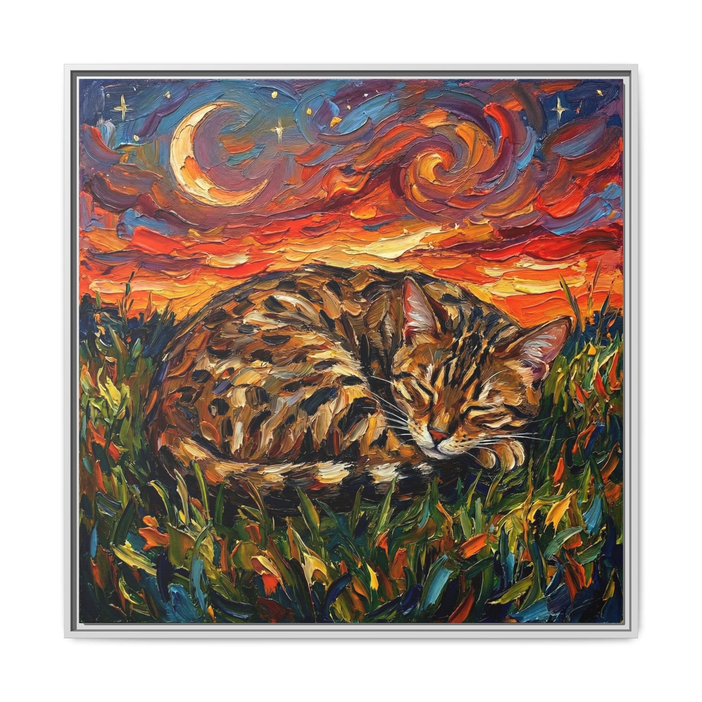 "Sleepy Egyptian Mau Night" Framed Canvas Wall Art