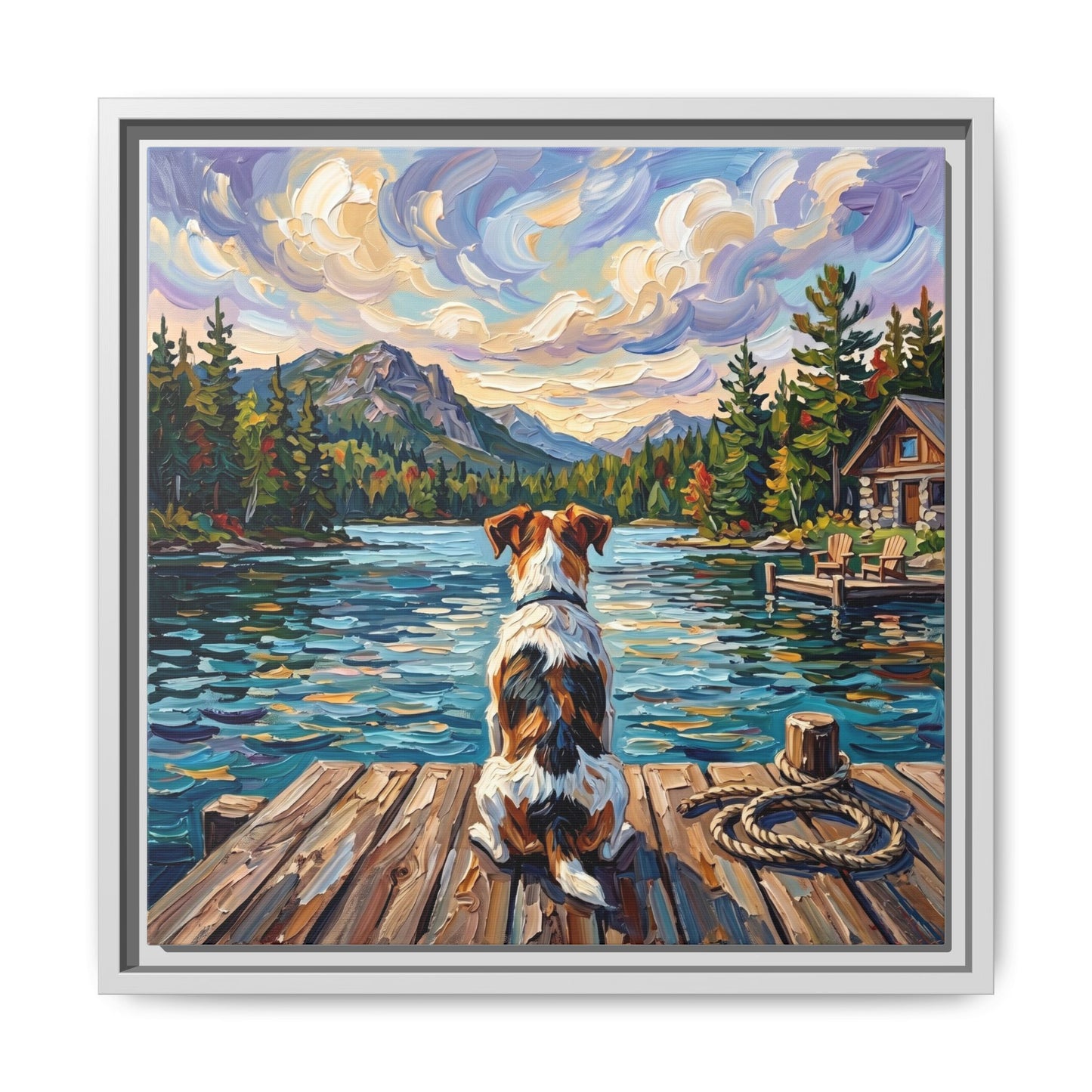 "On The Dock - Jack Russell Terrier" Framed Canvas Wall Art