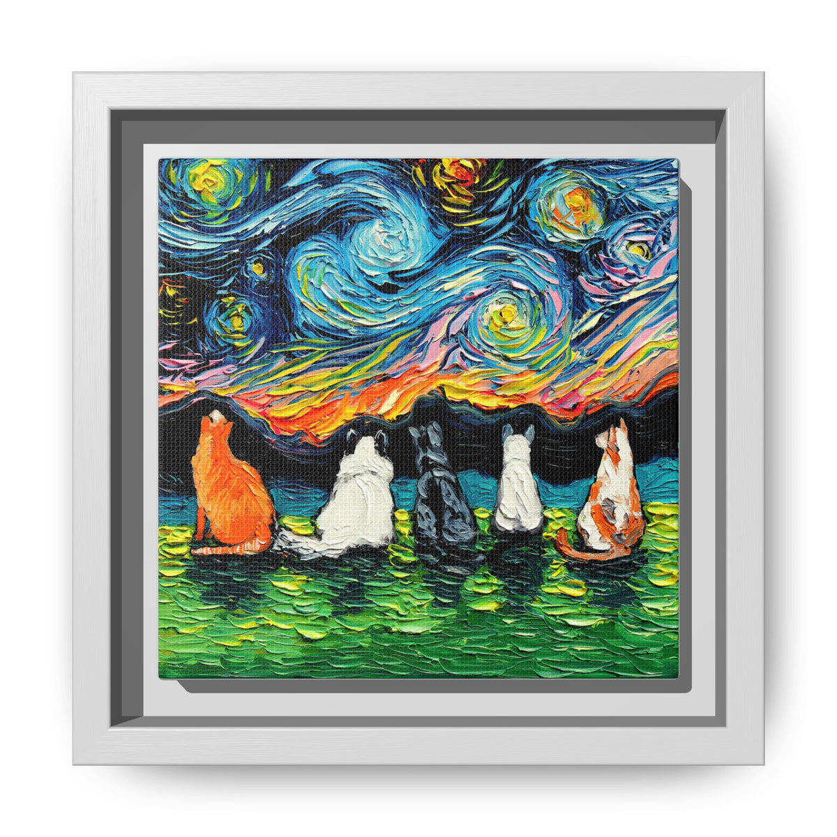 "Starry Cats" Framed Canvas Wall Art