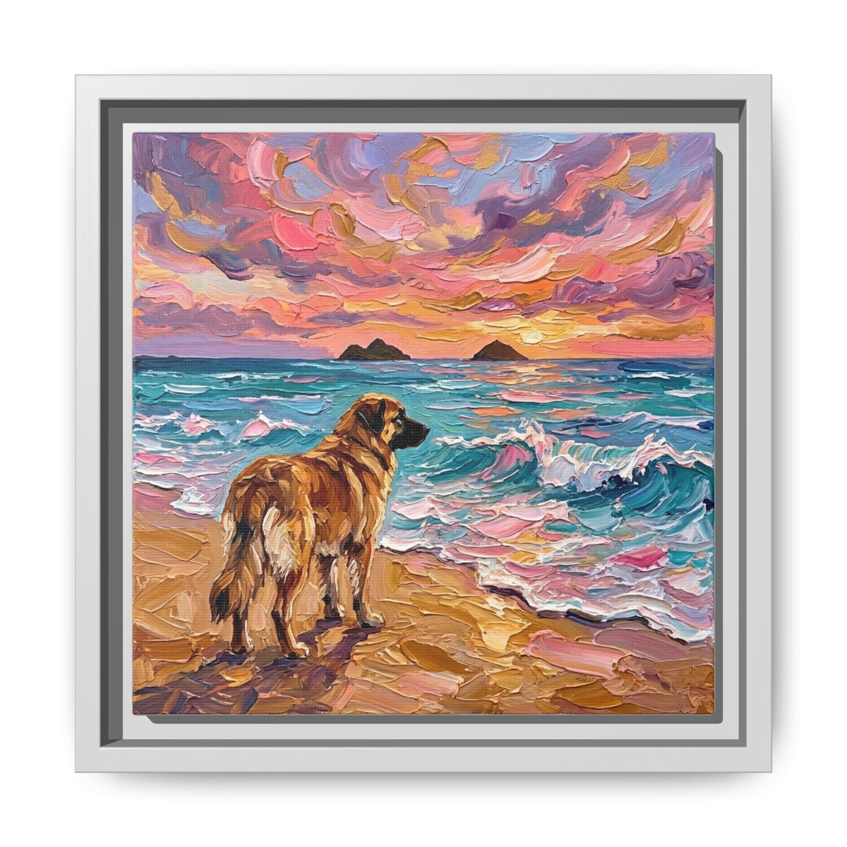 "Beach Days - Leonberger" Framed Canvas Wall Art