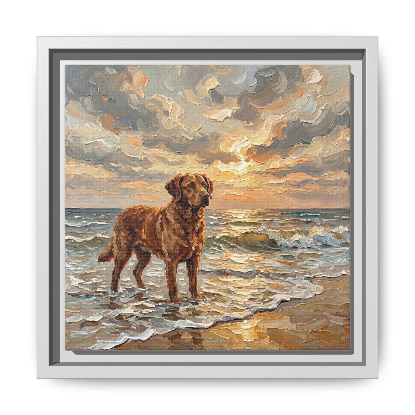 "Beach Day - Chesapeake Bay Retriever" Framed Canvas Wall Art