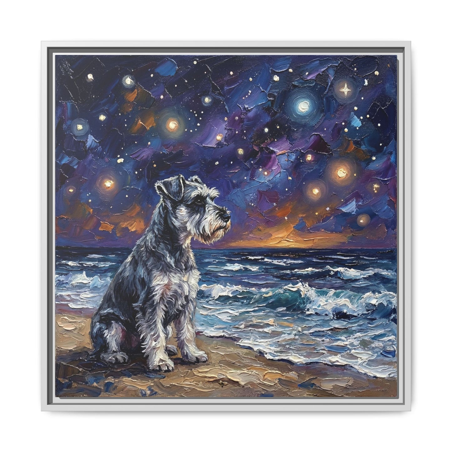 "Beach Nights - Schnauzer" Framed Canvas Wall Art