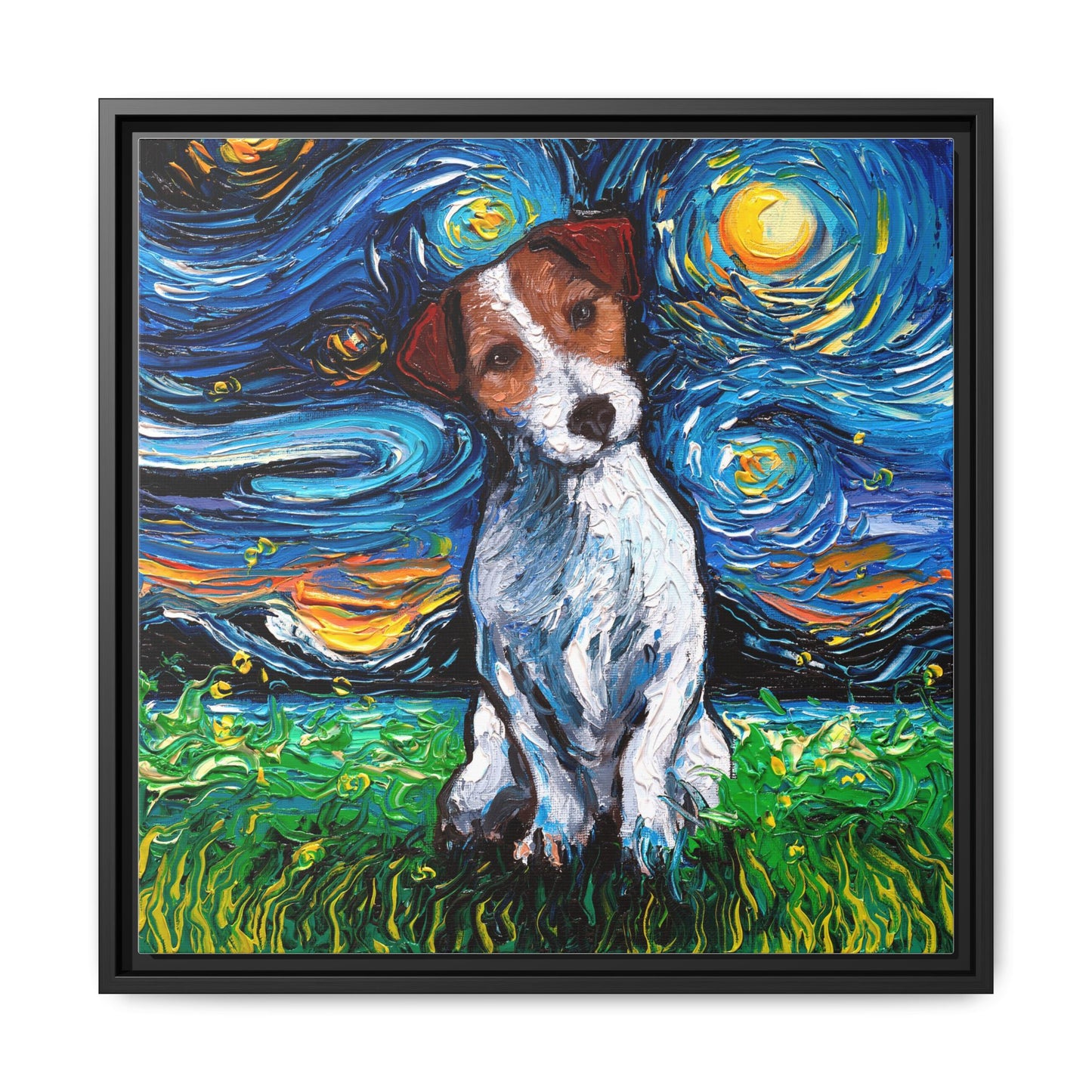 "Jack Russell Night" Framed Canvas Wall Art