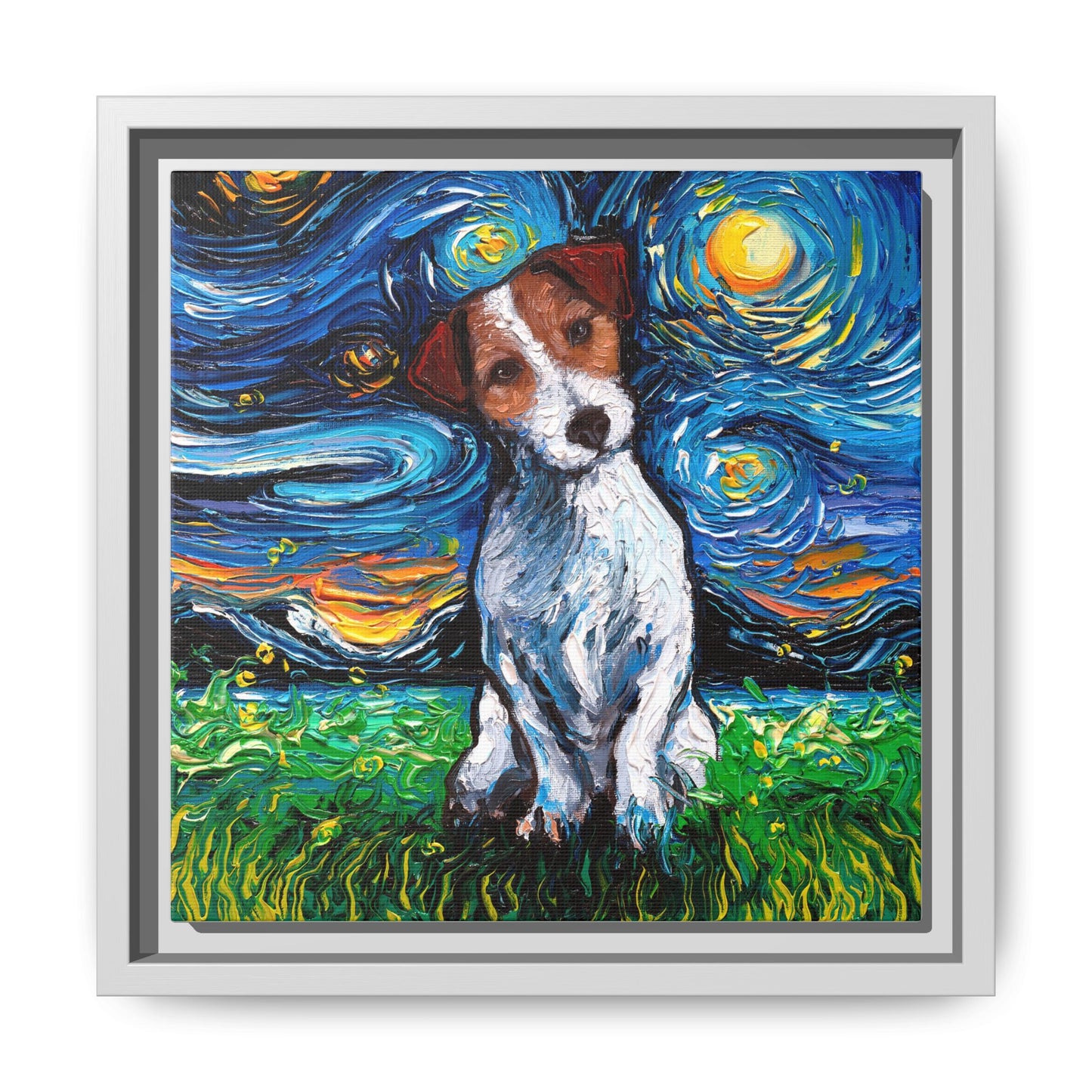 "Jack Russell Night" Framed Canvas Wall Art