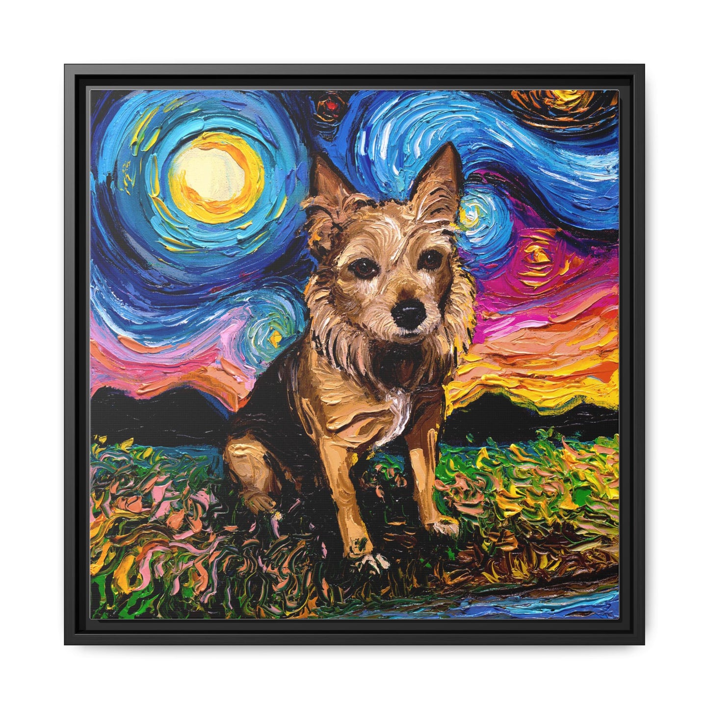 "Australian Terrier Night" Framed Canvas Wall Art