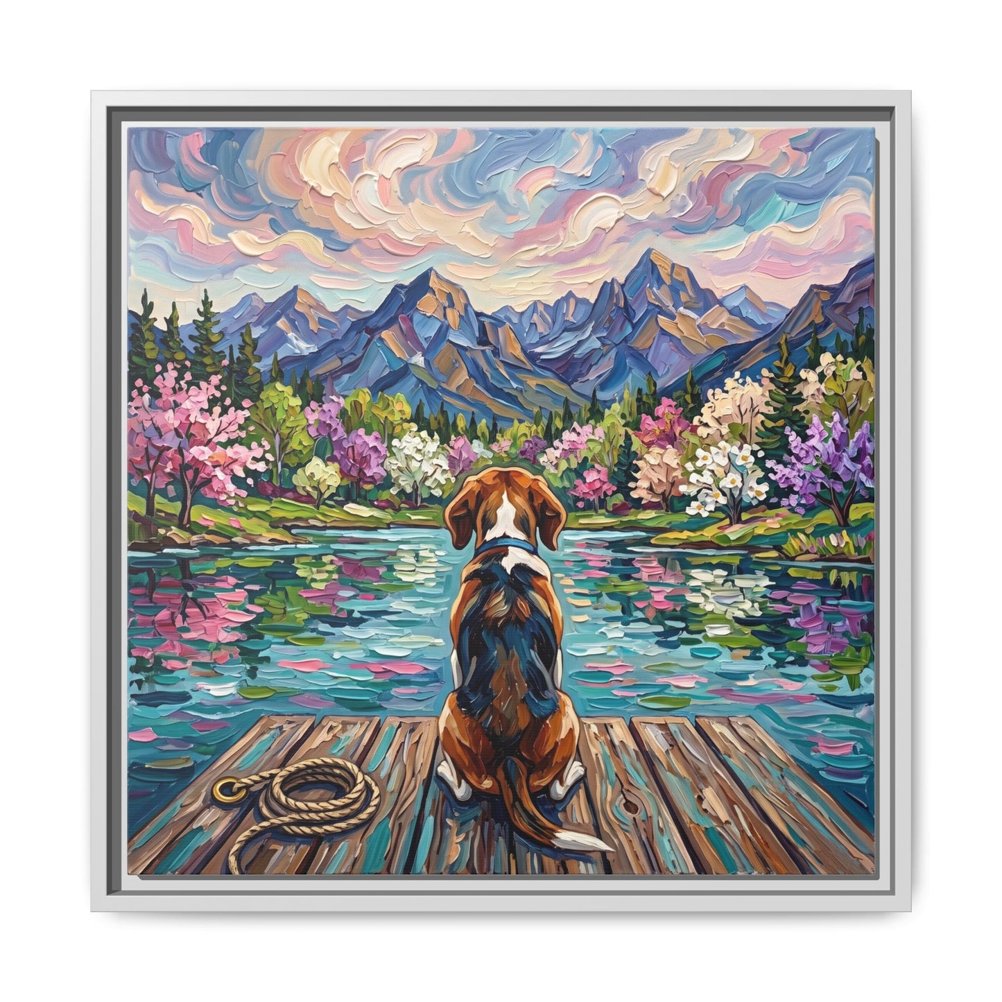 "On The Dock - Beagle" Framed Canvas Wall Art