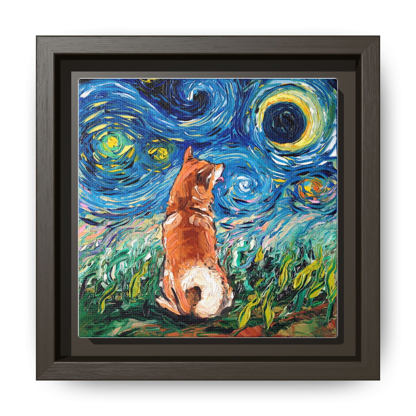 "Shiba Inu Night" Framed Canvas Wall Art