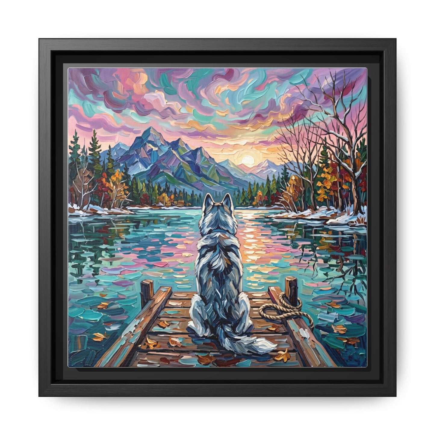 "On The Dock - Husky" Framed Canvas Wall Art