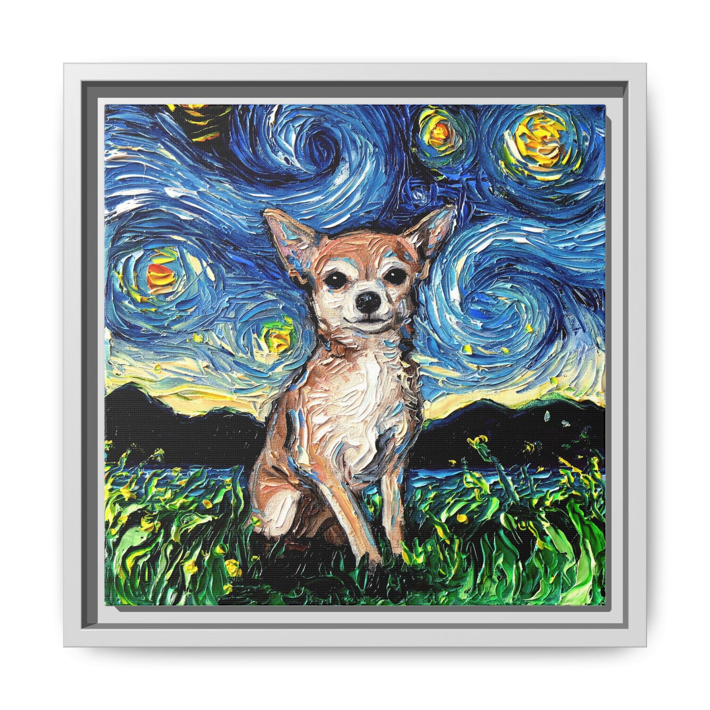 "Chihuahua Night" Framed Canvas Wall Art