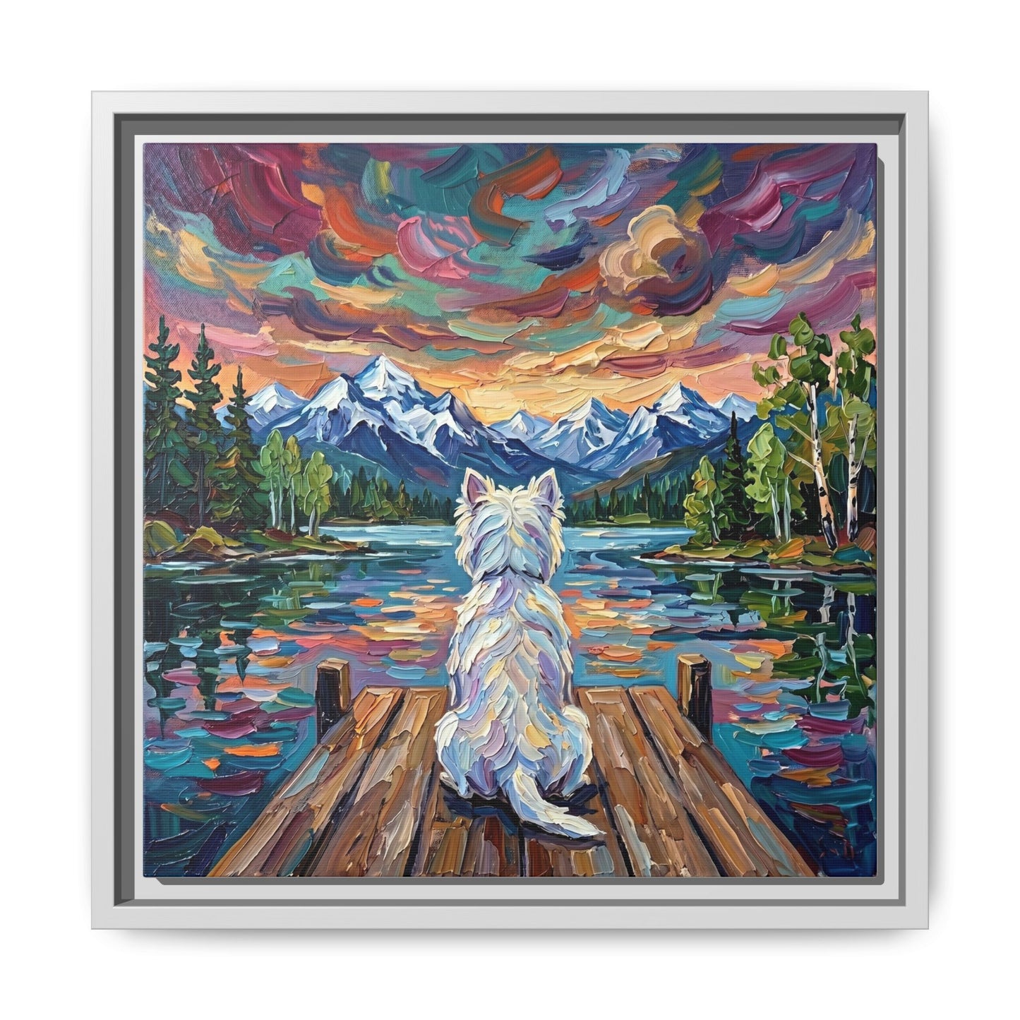 "On The Dock - Westie" Framed Canvas Wall Art