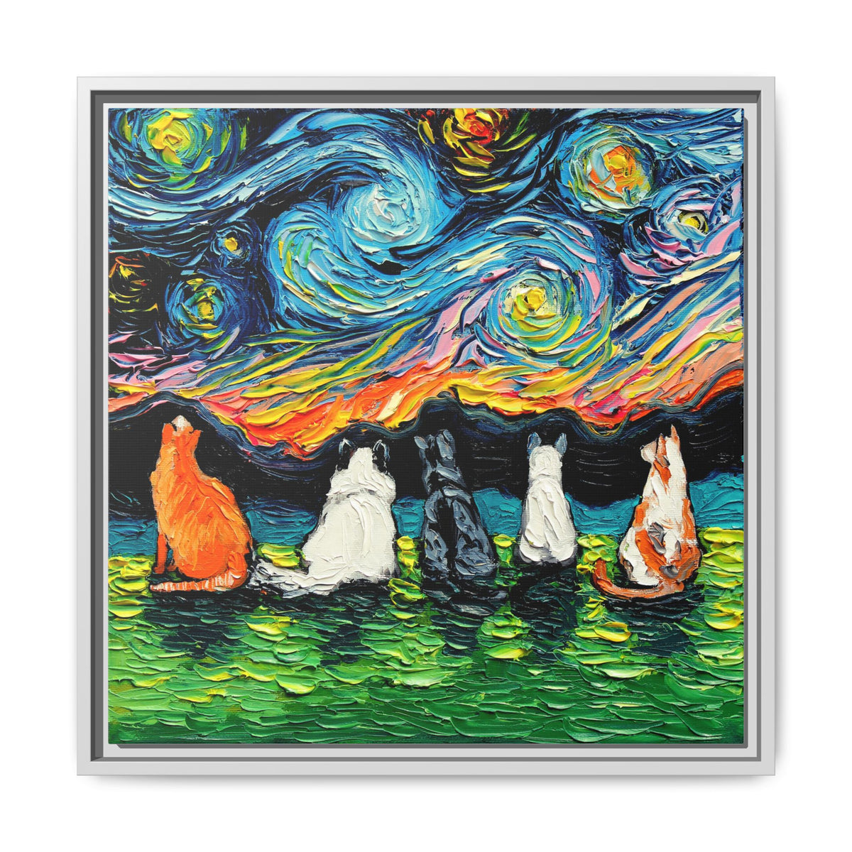 "Starry Cats" Framed Canvas Wall Art