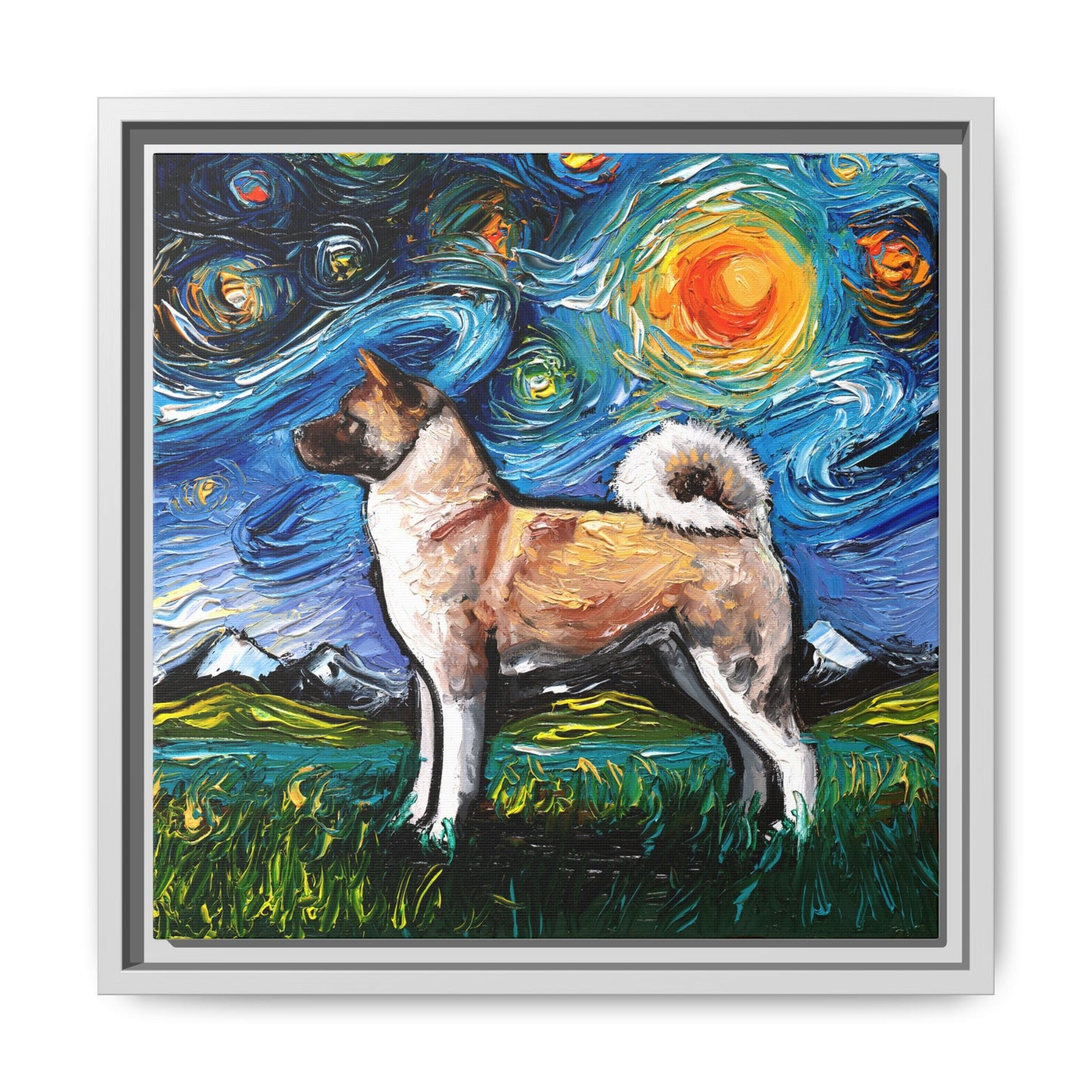 "Akita Inu Night" Framed Canvas Wall Art
