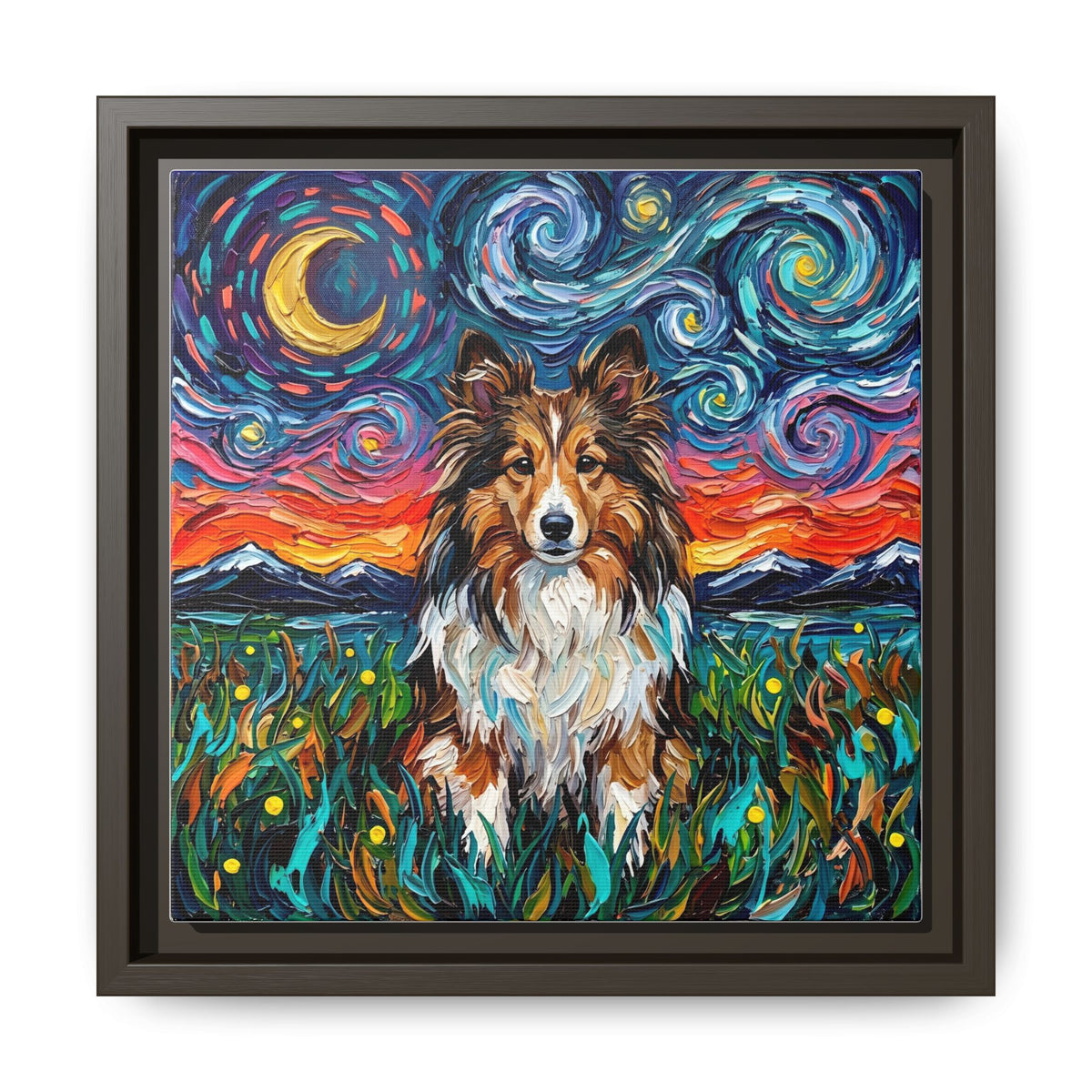 "Sheltie Night 2" Framed Canvas Wall Art