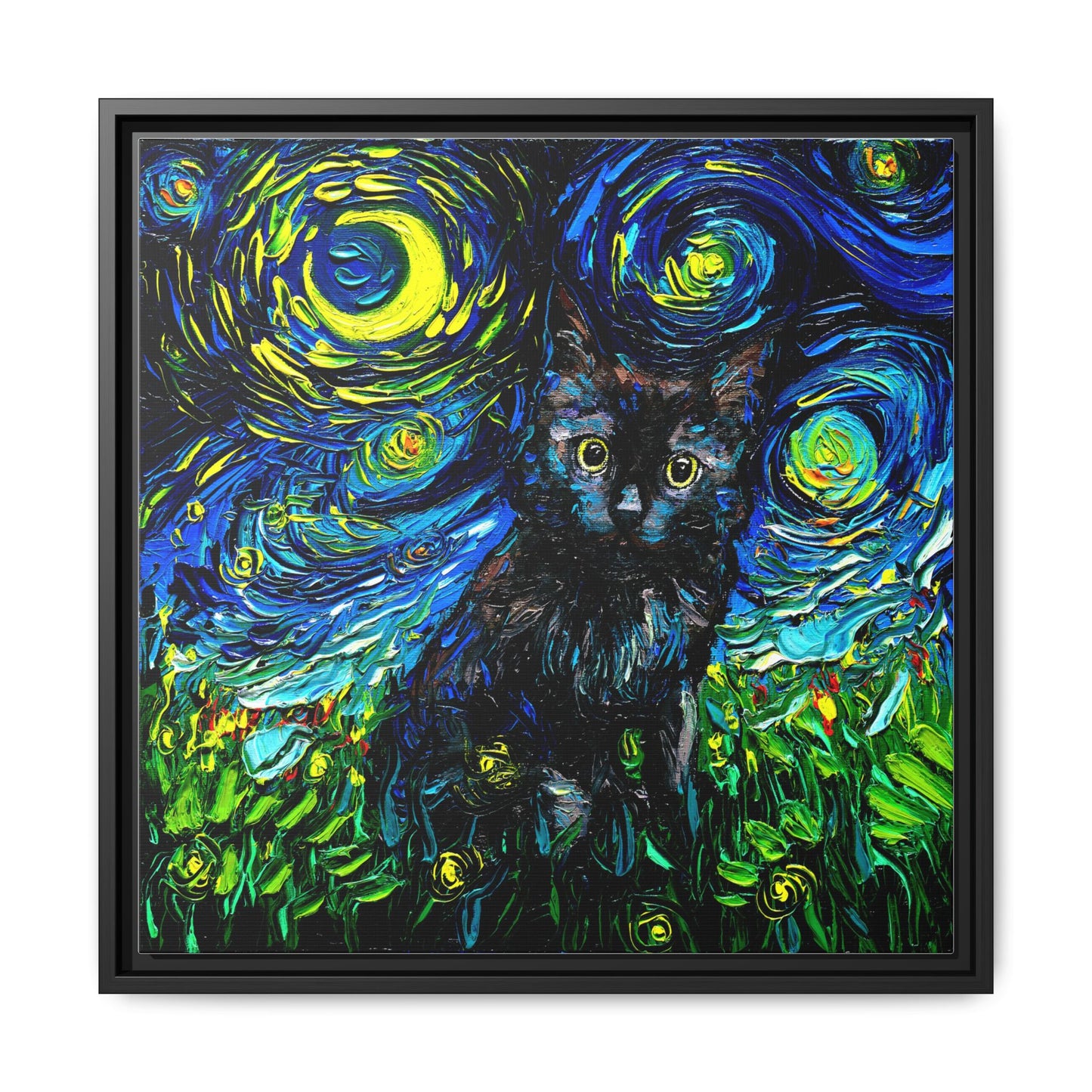 "Black Cat Night 2" Framed Canvas Wall Art