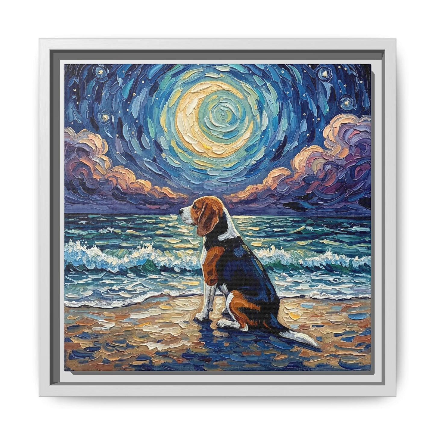 "Beach Nights - Beagle" Framed Canvas Wall Art