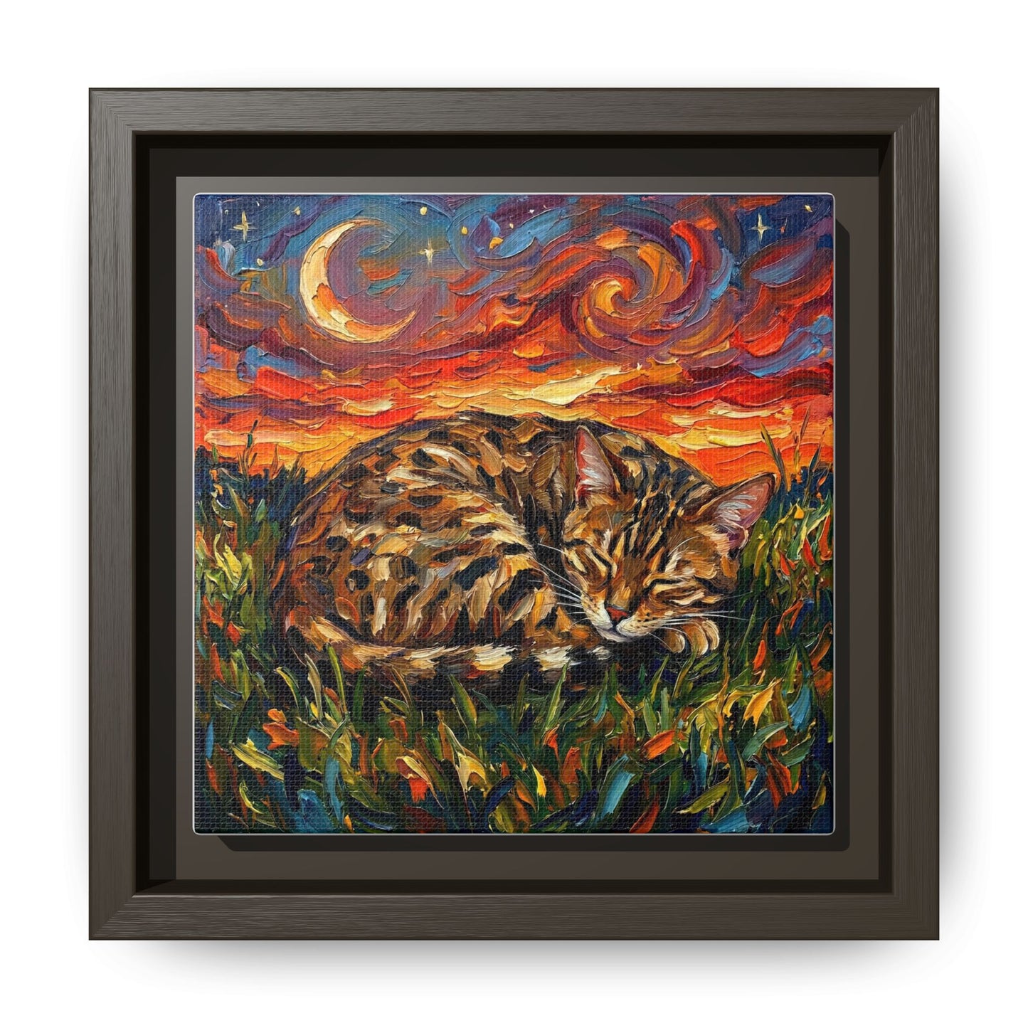 "Sleepy Egyptian Mau Night" Framed Canvas Wall Art