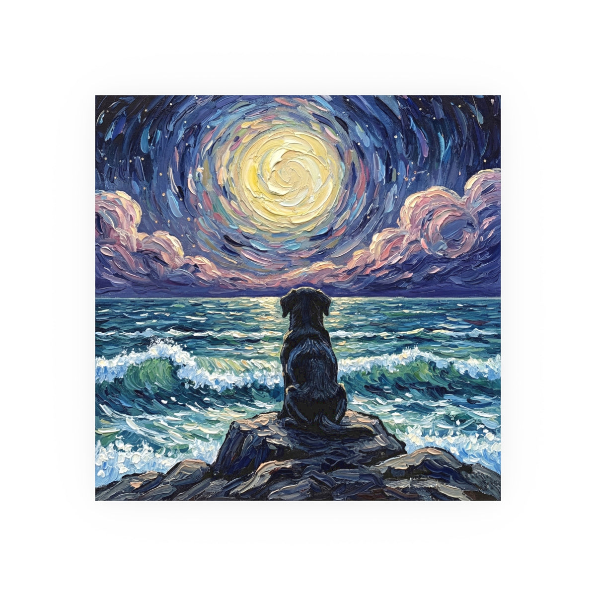 "Beach Night - Black Labrador Puppy" Wall Art Paper Print