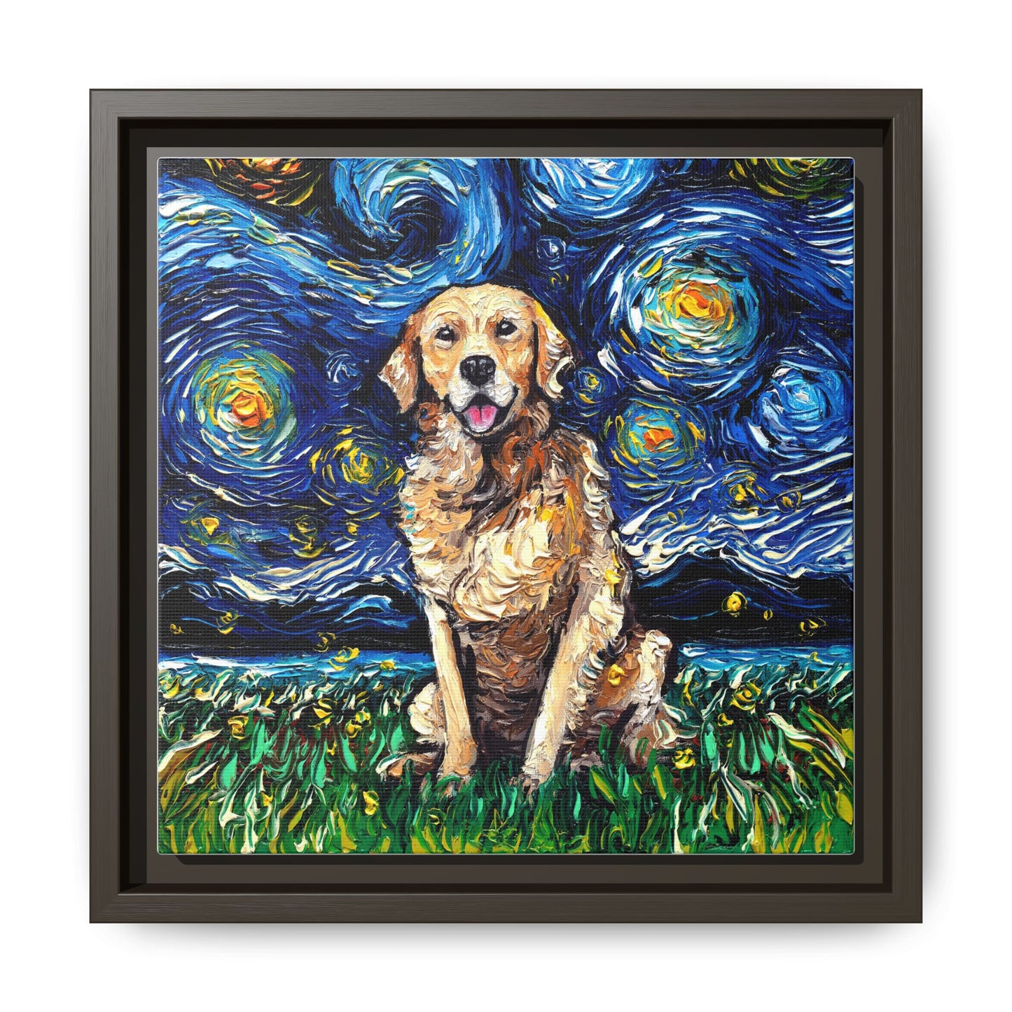 "Golden Retriever Night" Framed Canvas Wall Art
