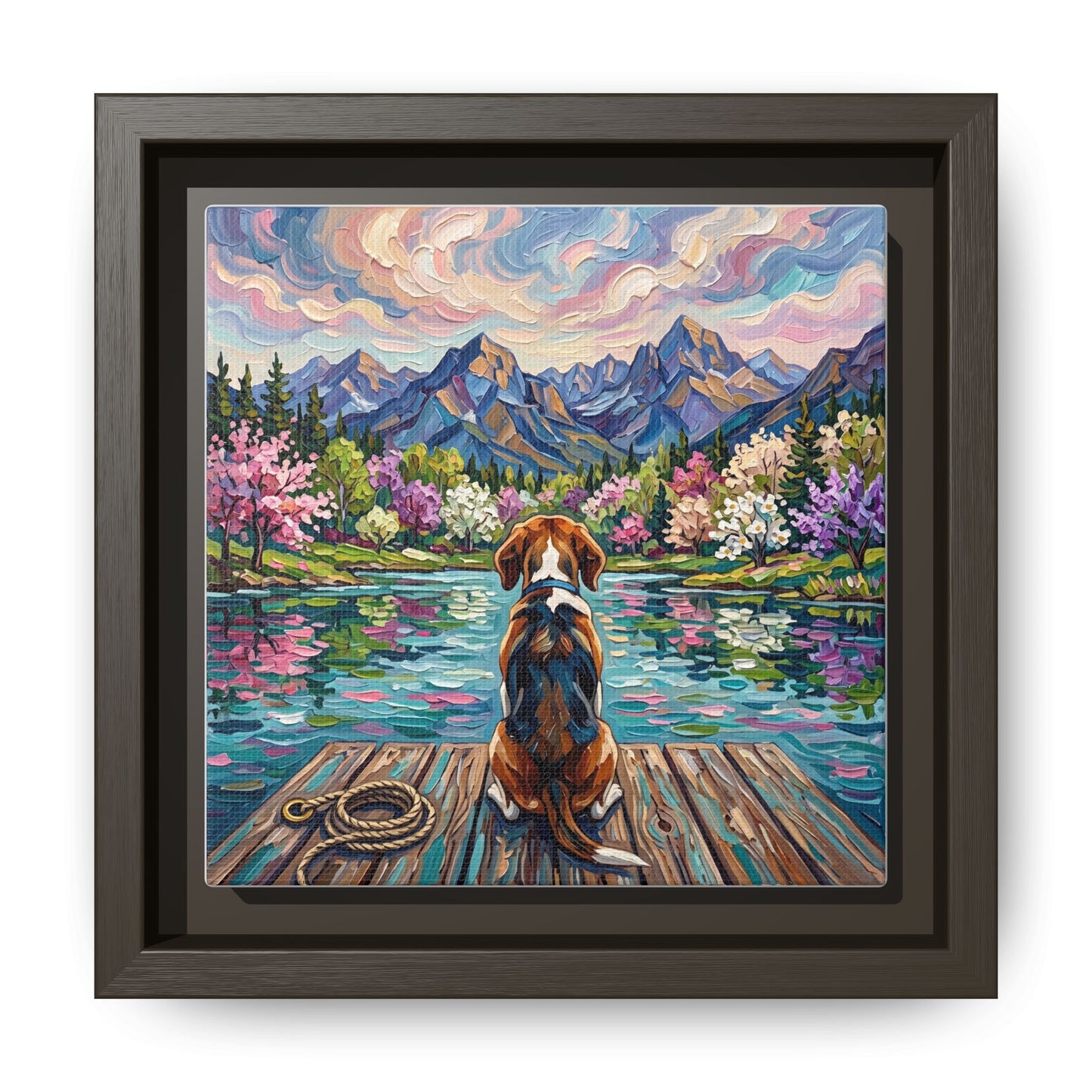 "On The Dock - Beagle" Framed Canvas Wall Art