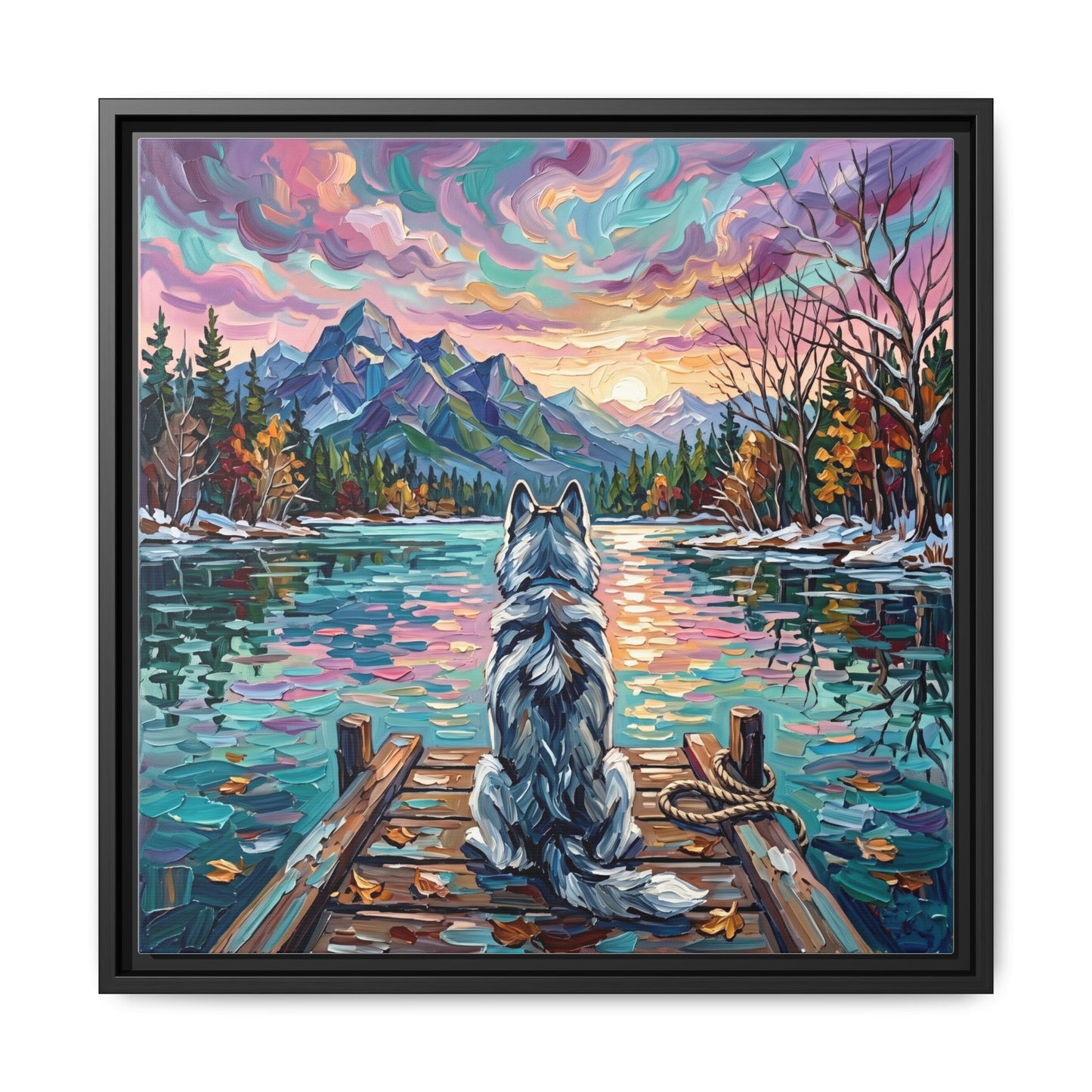 "On The Dock - Husky" Framed Canvas Wall Art