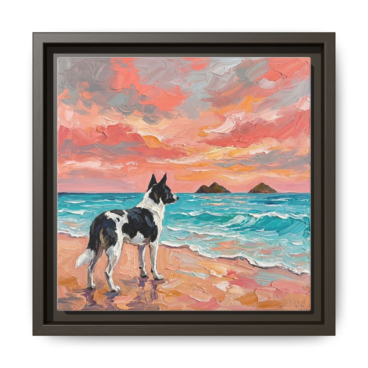 "Beach Day - Canaan Dog" Framed Canvas Wall Art