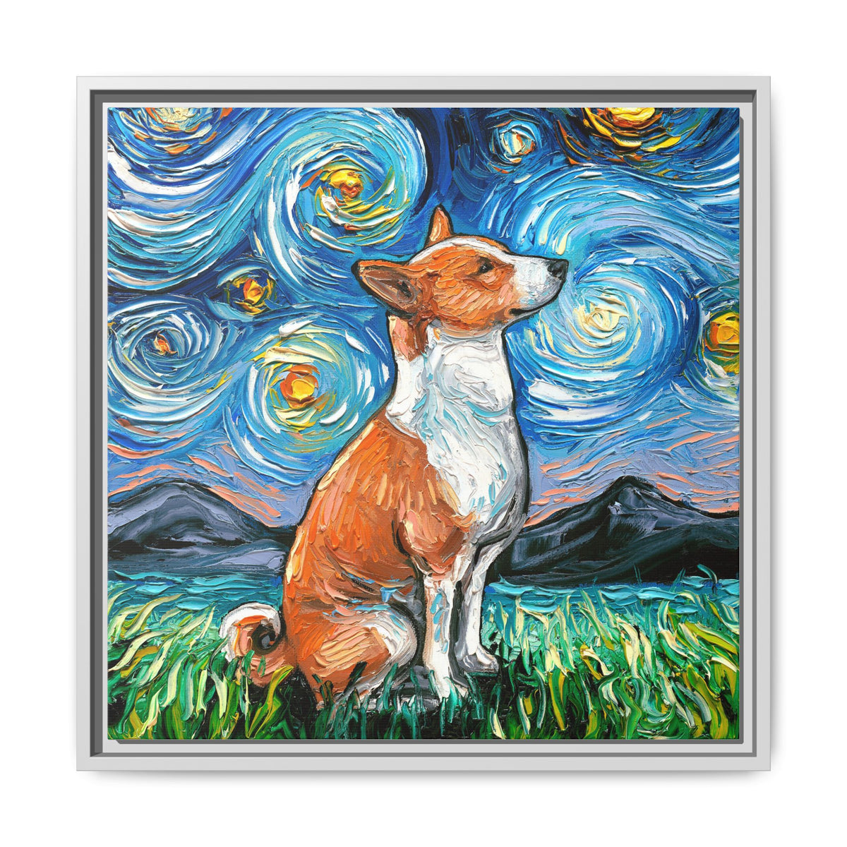 "Basenji Night" Framed Canvas Wall Art