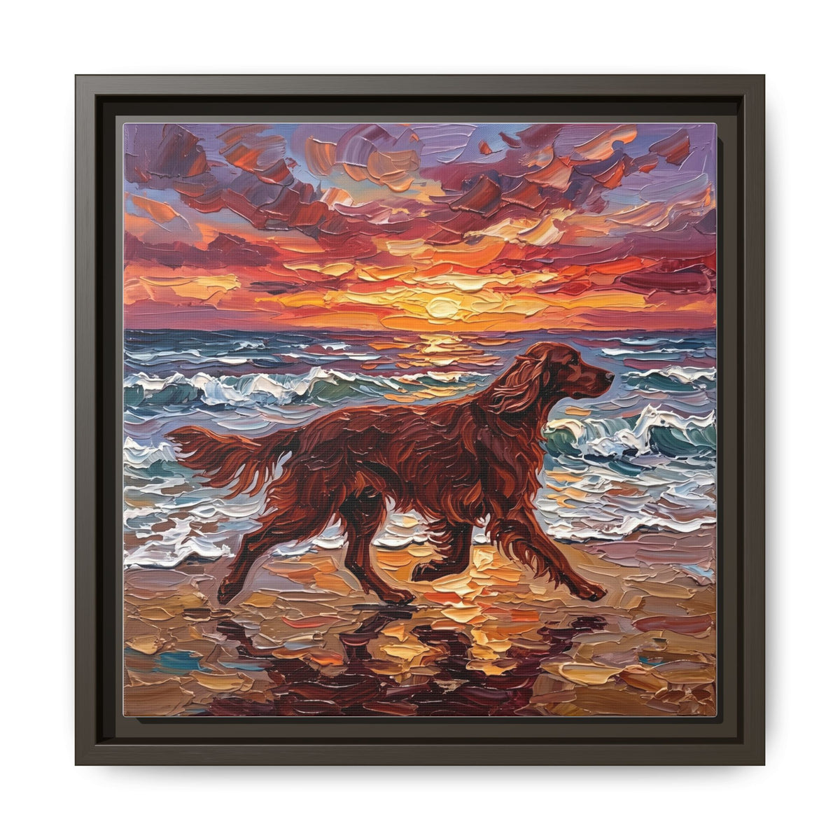 "Beach Days - Irish Setter" Framed Canvas Wall Art