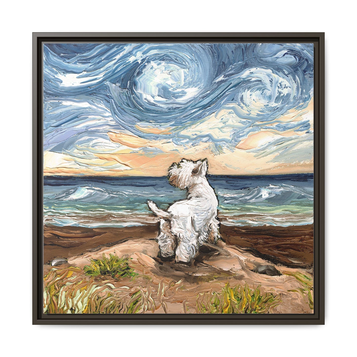 "Beach Day - Westie" Framed Canvas Wall Art