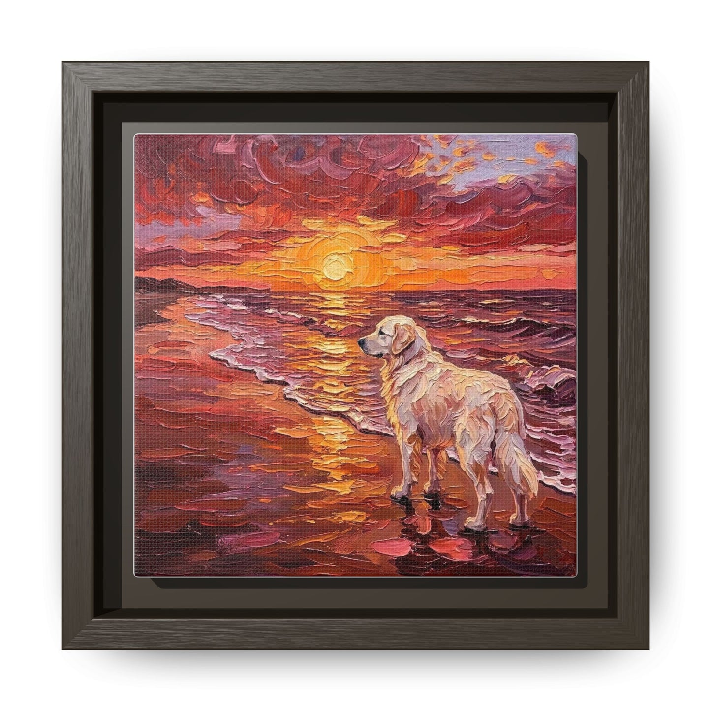 "Beach Day - Great Pyrenees" Framed Canvas Wall Art