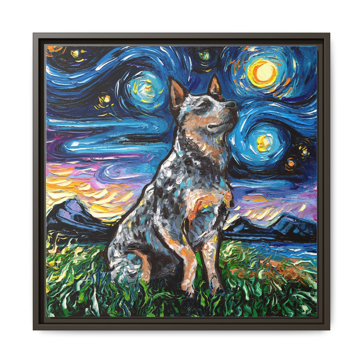 "Blue Heeler Night" Framed Canvas Wall Art