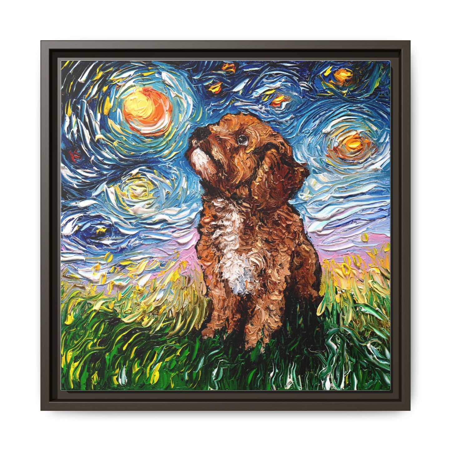 "Cavapoo Night" Framed Canvas Wall Art