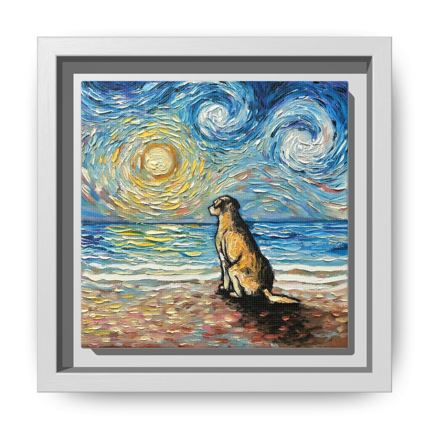"Beach Day - Yellow Labrador" Framed Canvas Wall Art
