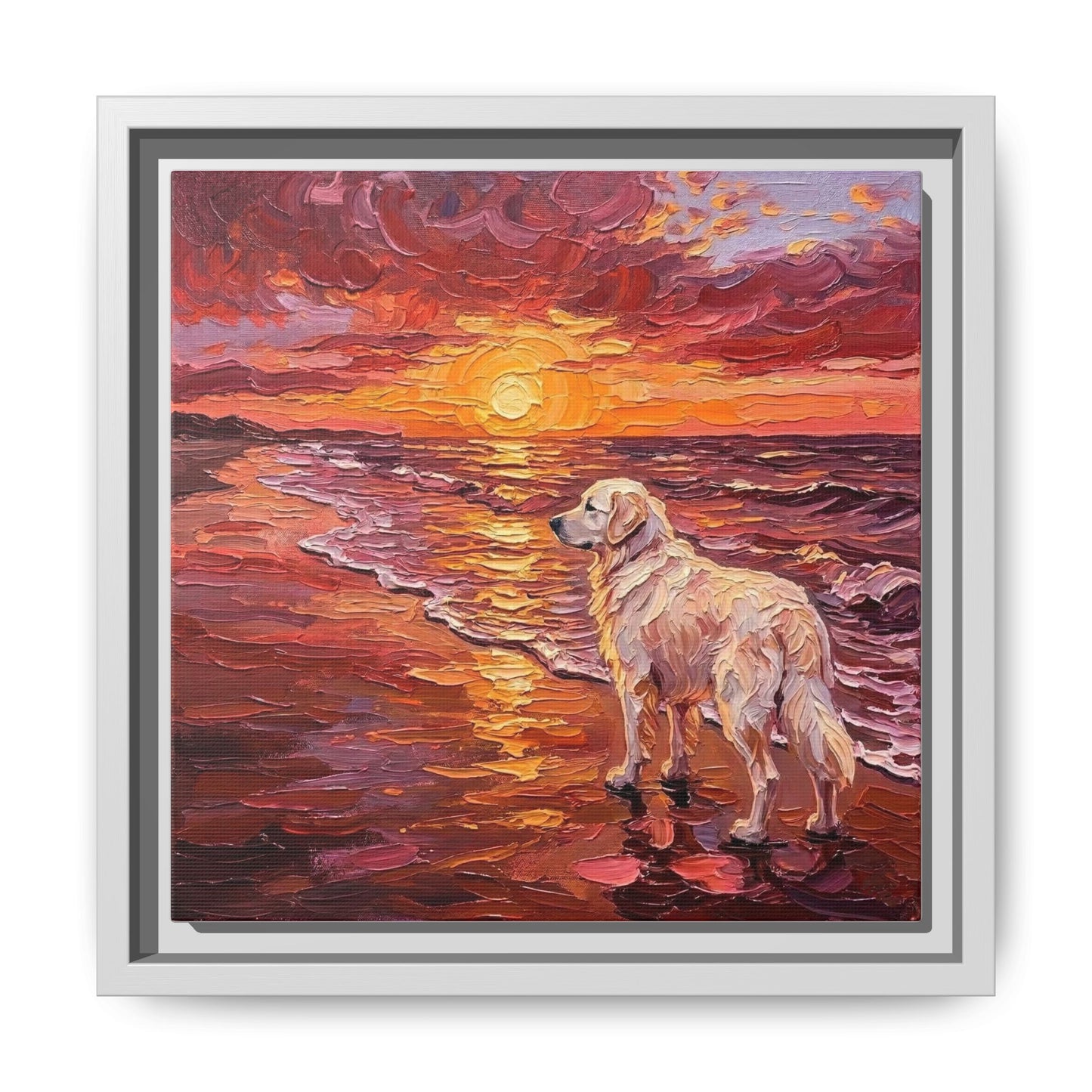 "Beach Day - Great Pyrenees" Framed Canvas Wall Art