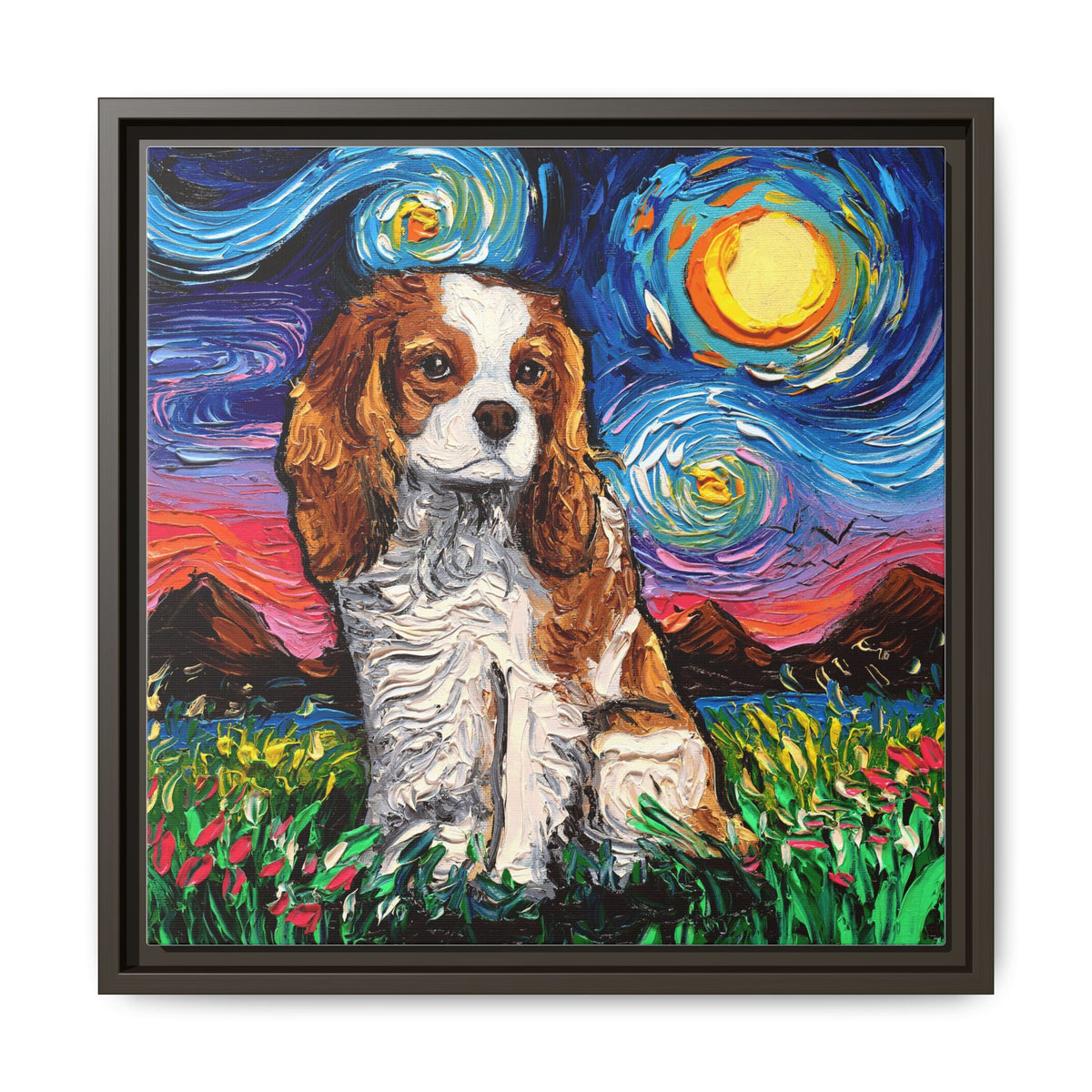 "Blenheim Spaniel Night" Framed Canvas Wall Art