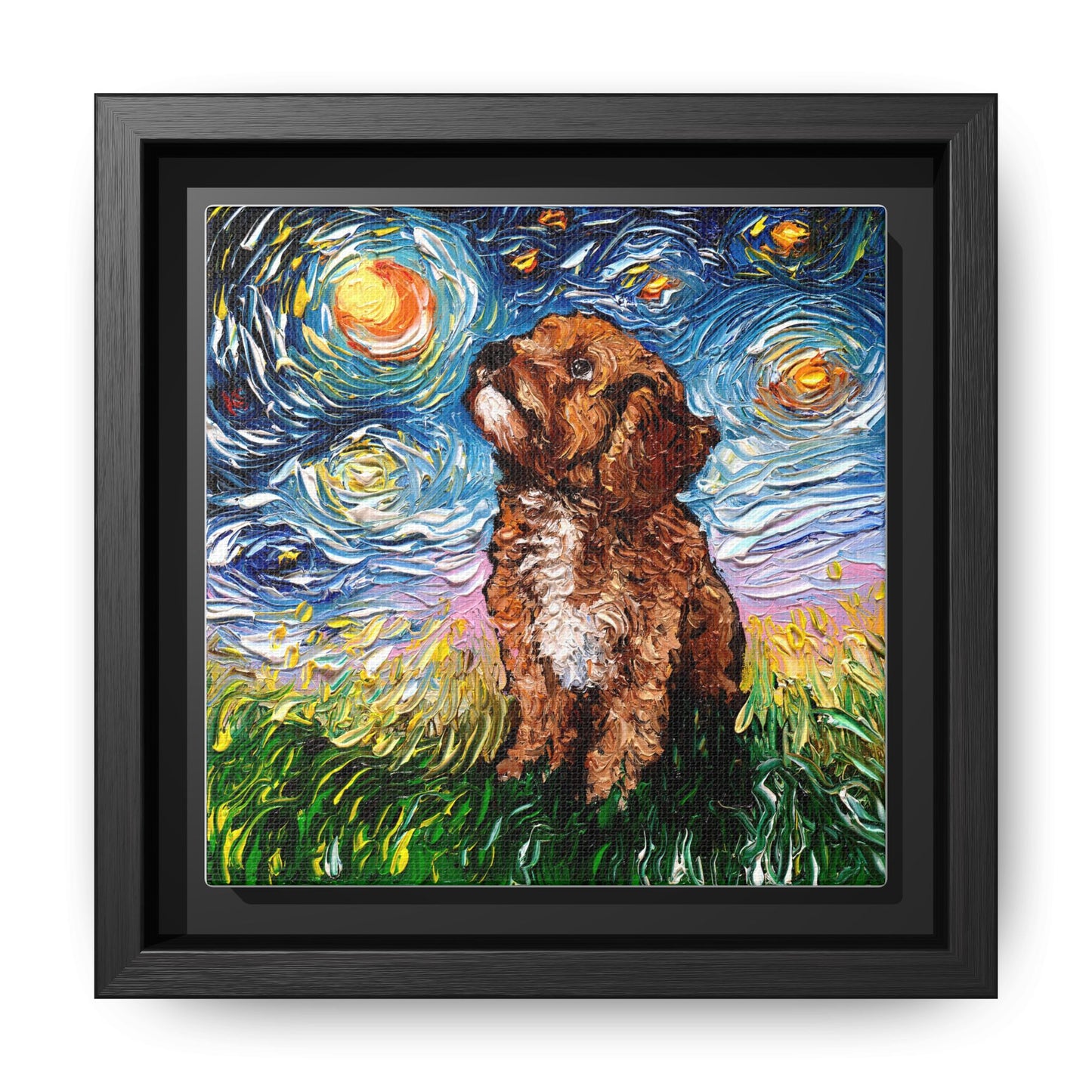 "Cavapoo Night" Framed Canvas Wall Art