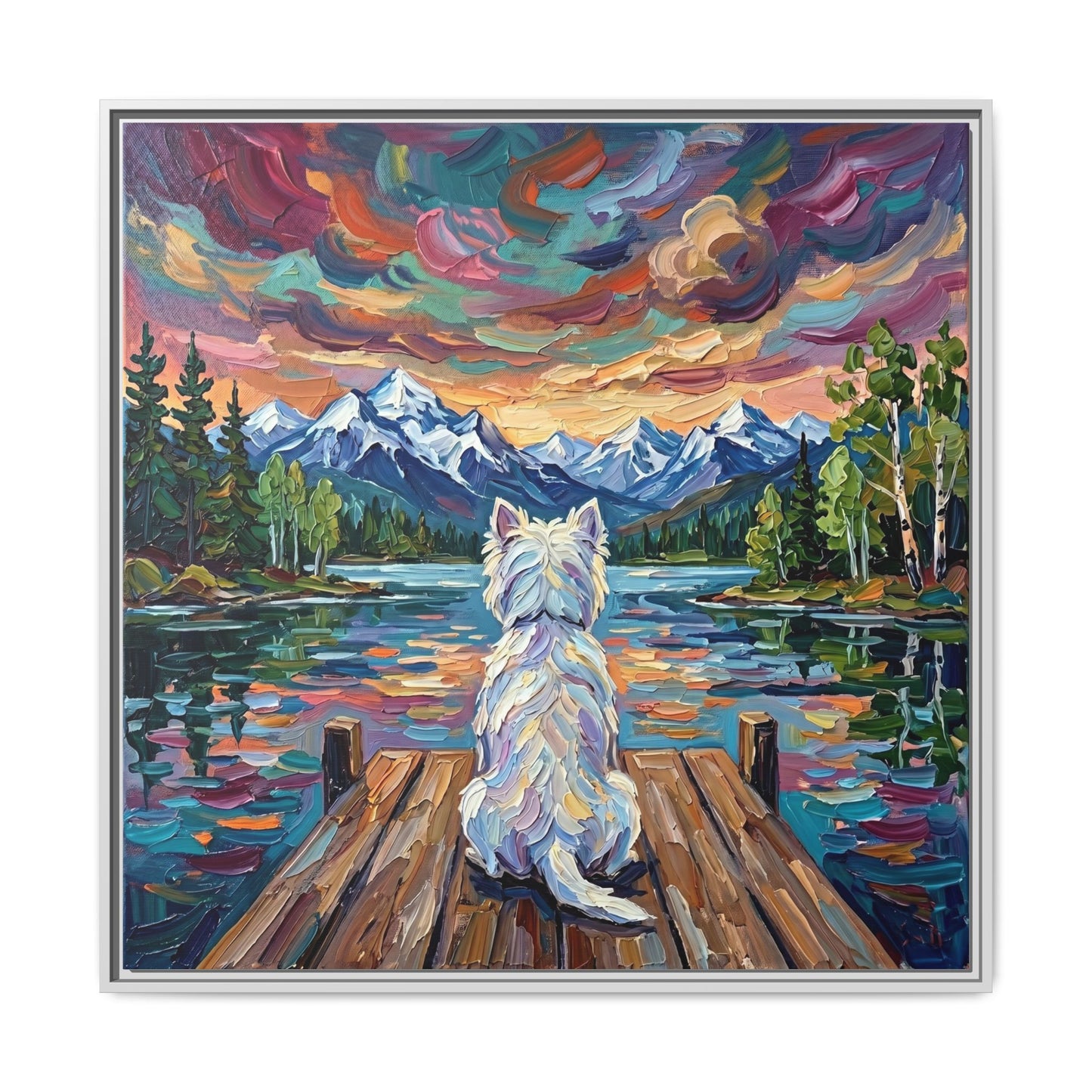 "On The Dock - Westie" Framed Canvas Wall Art