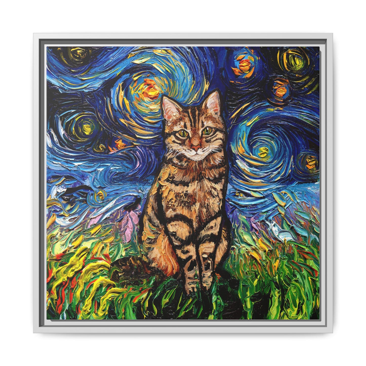 "BrownTabby Night" Framed Canvas Wall Art
