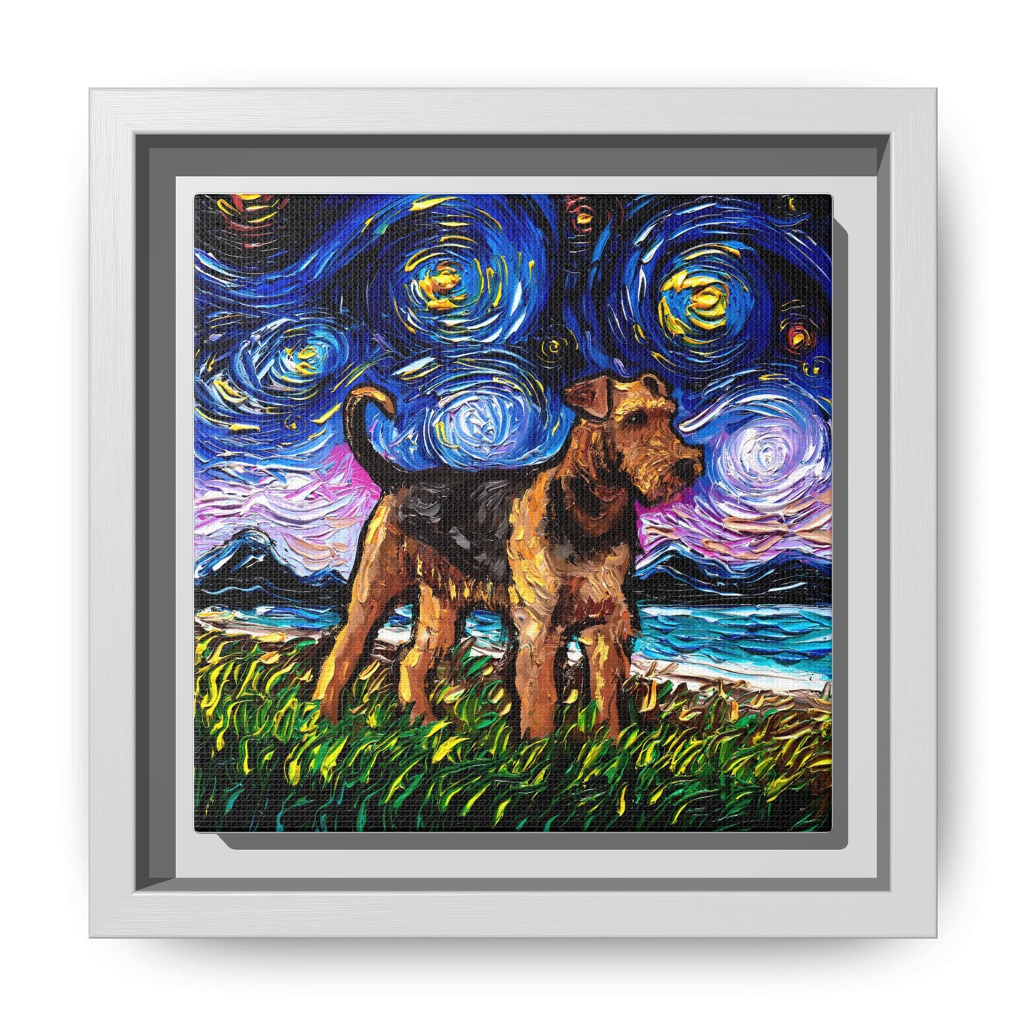 "Airedale Terrier Night" Framed Canvas Wall Art