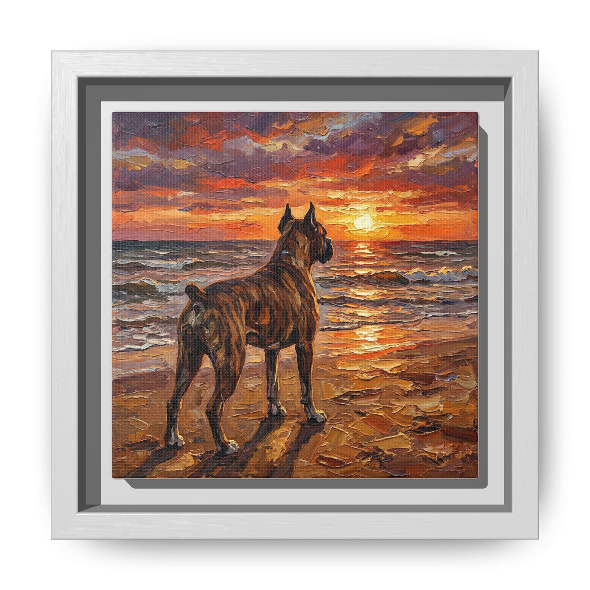 "Beach Day - Brindle Boxer" Framed Canvas Wall Art