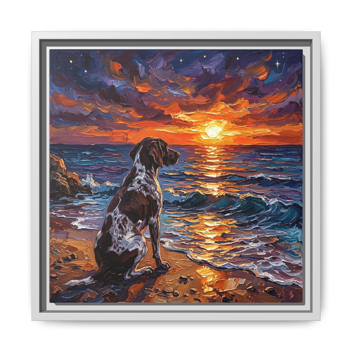 "Beach Days - German Short Hair Pointer" Framed Canvas Wall Art