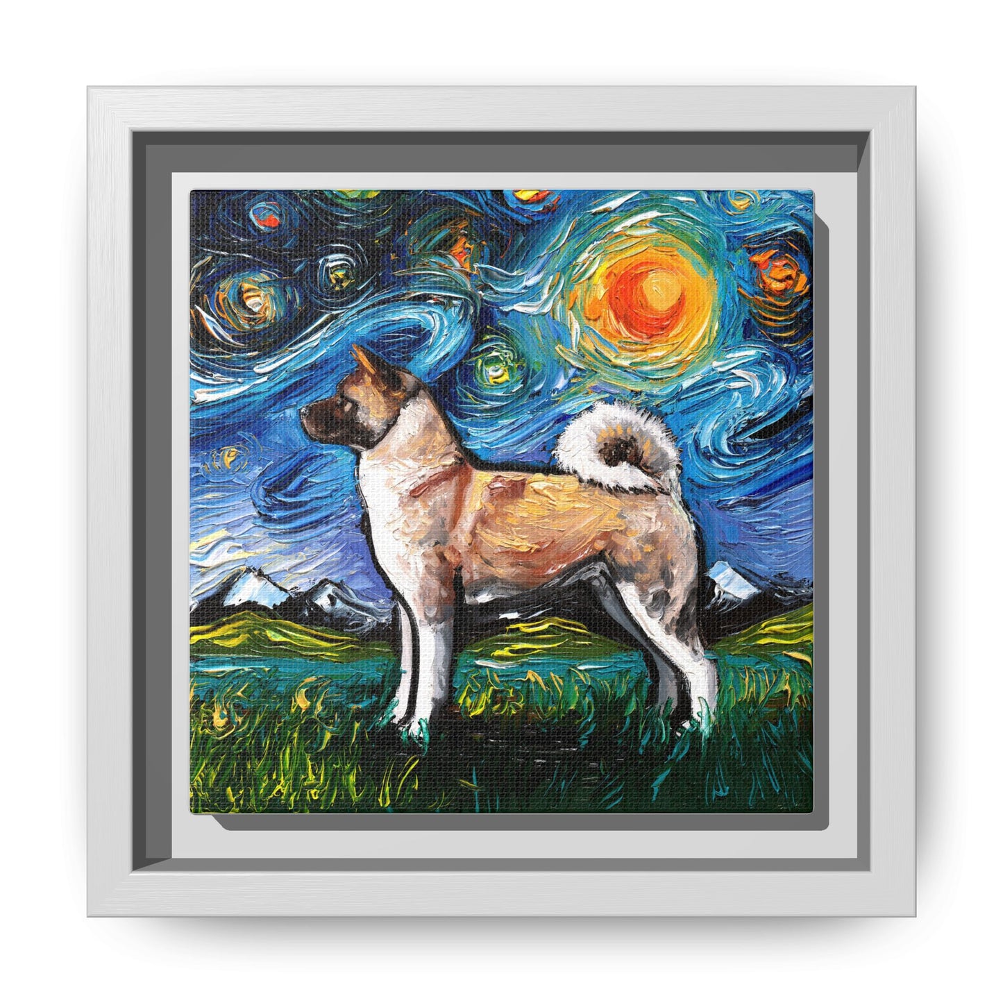 "Akita Inu Night" Framed Canvas Wall Art